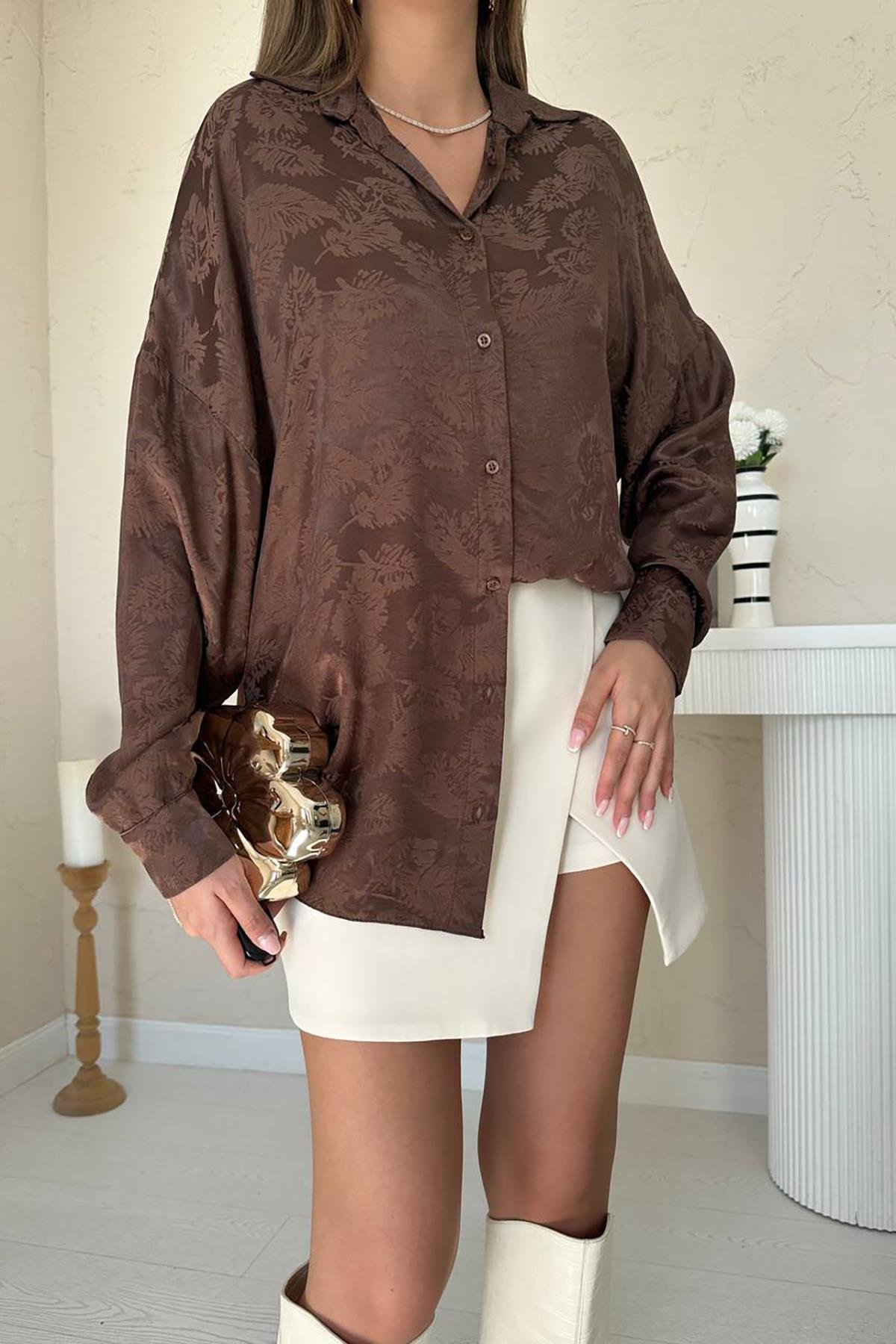 Toptan Kahverengi Jakarlı Gömlek
