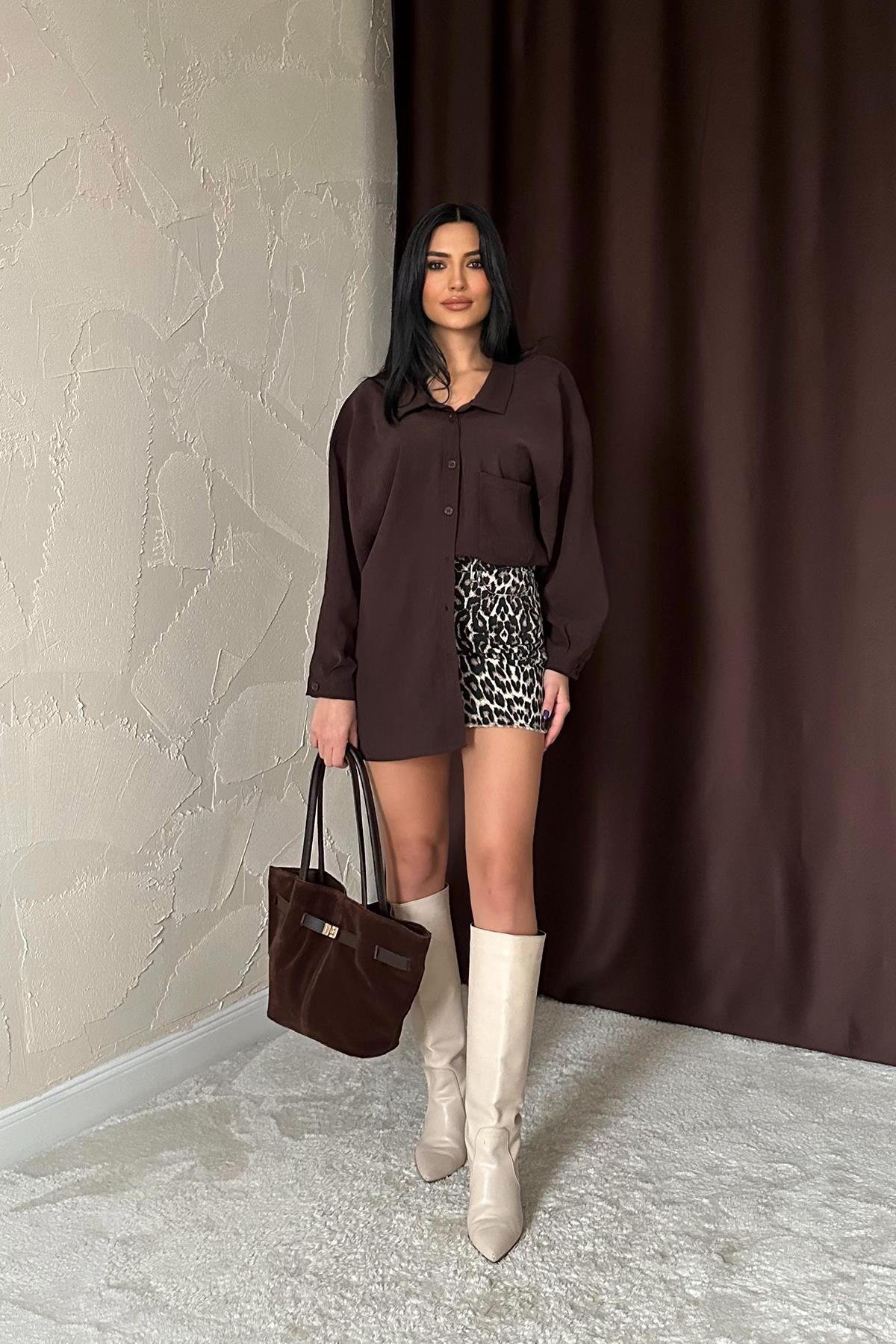 Оптовая продажа коричневой повседневной рубашки