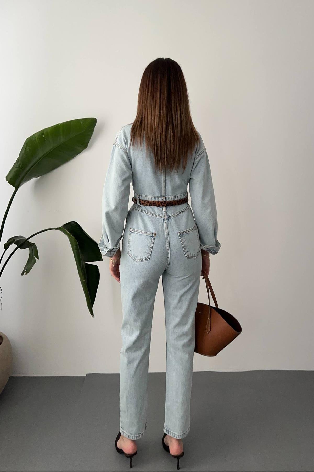 Toptan Kar Yıkama Blue Denim Tulum