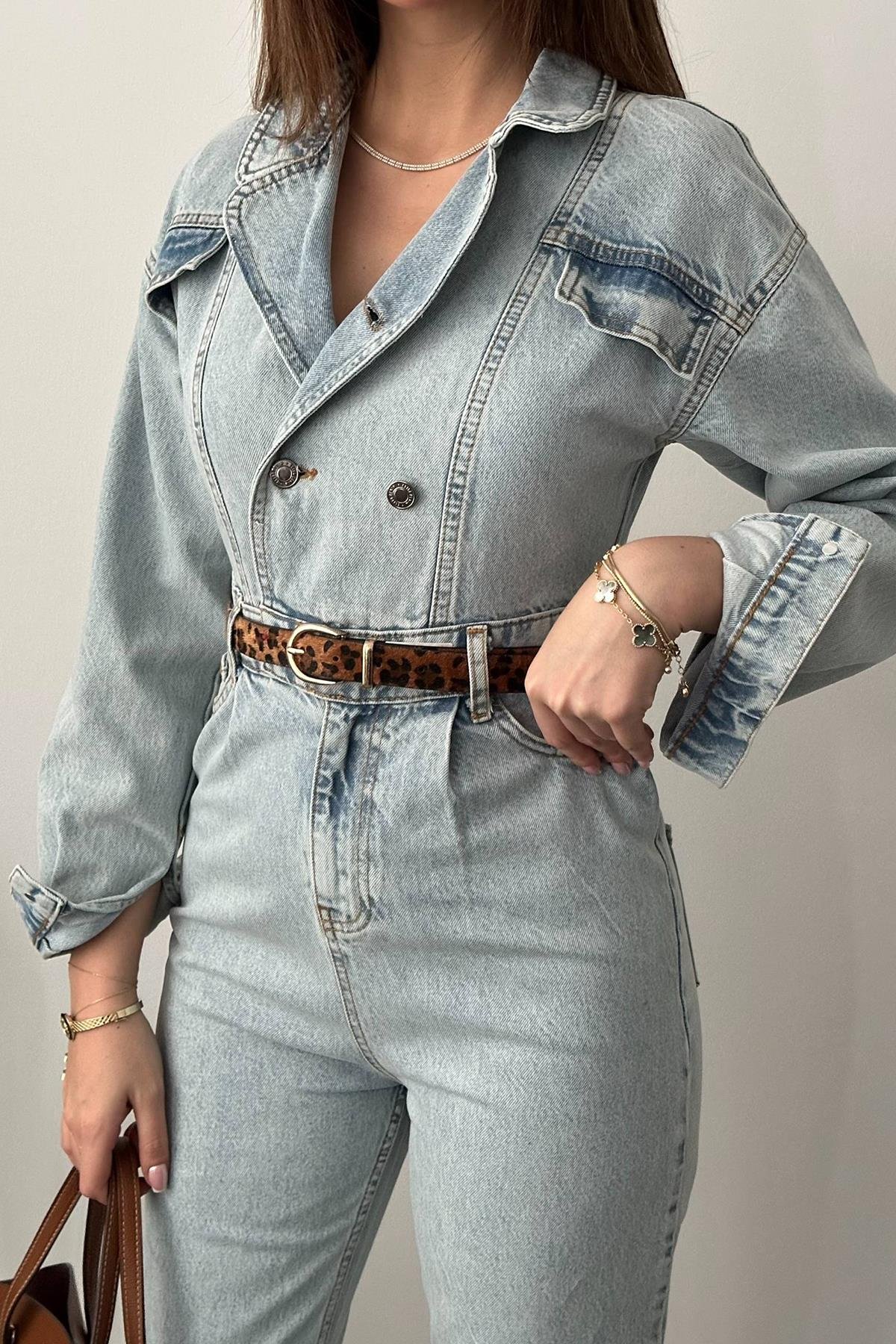 Toptan Kar Yıkama Blue Denim Tulum