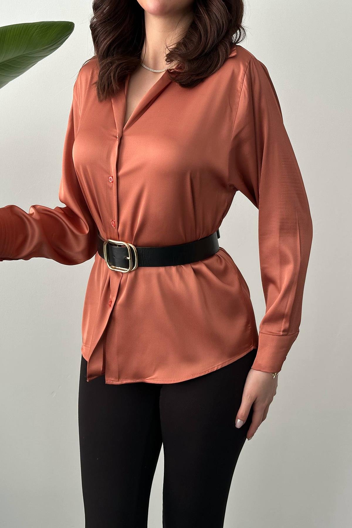 Toptan Kiremit Saten Gömlek