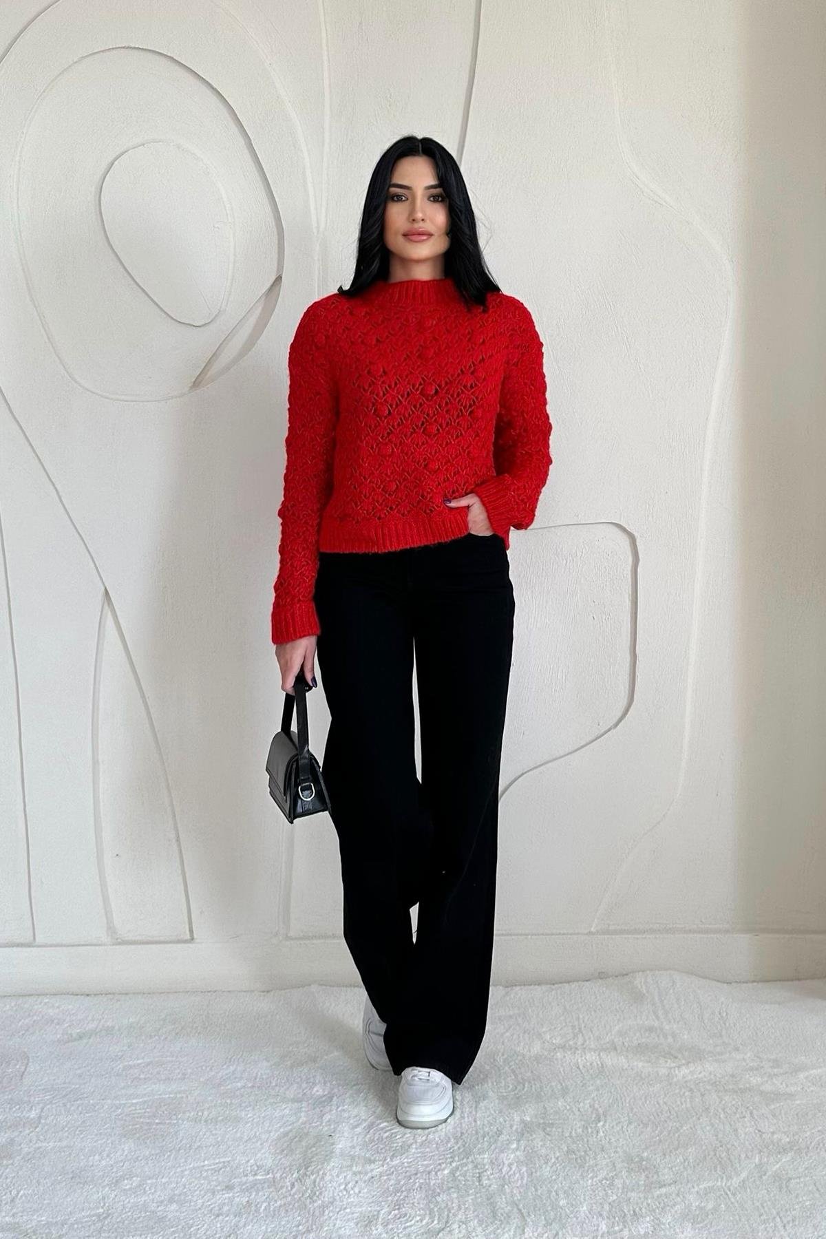 Toptan Kırmızı Triko Kazak