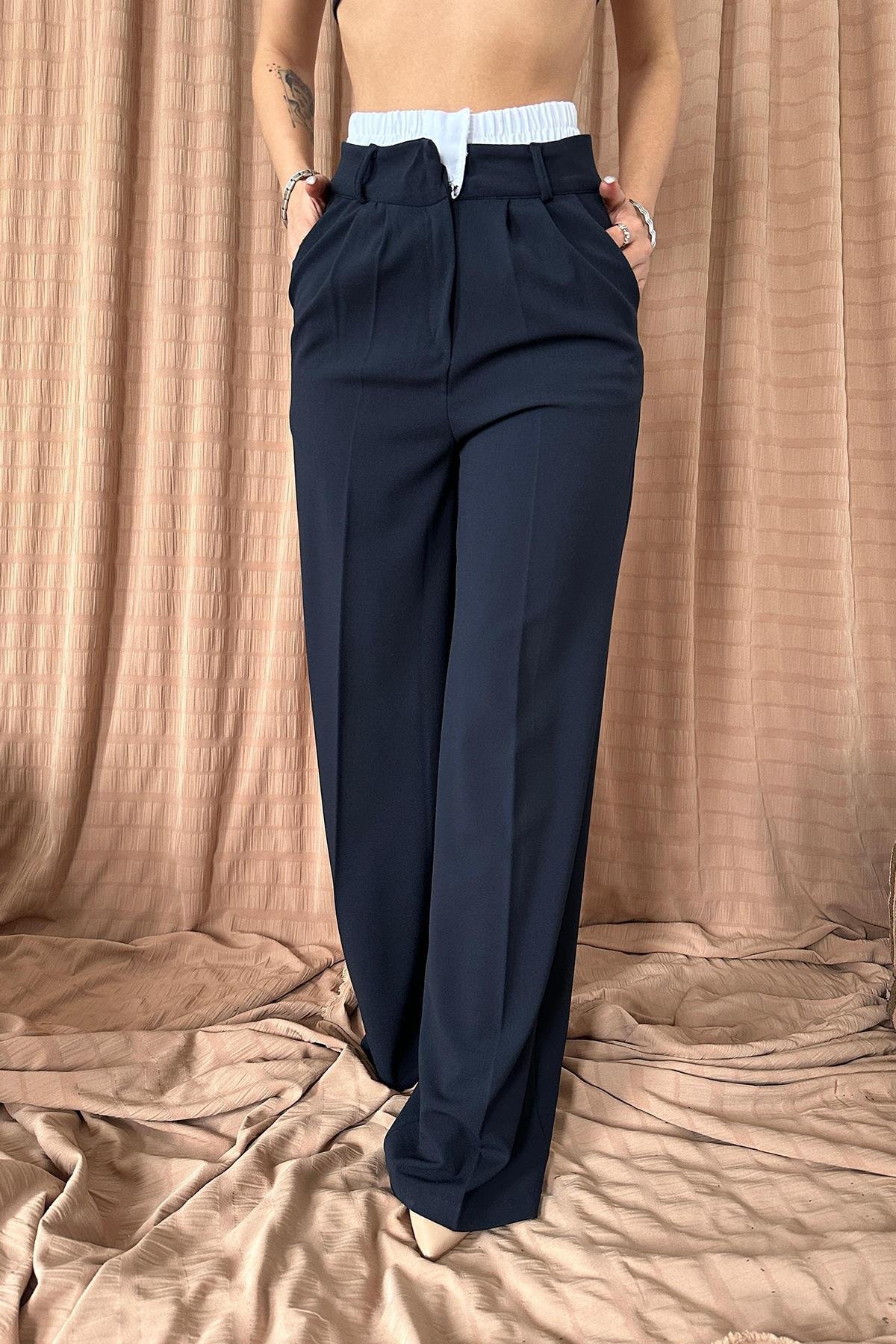 Toptan Lacivert Beli Lastikli Pantolon