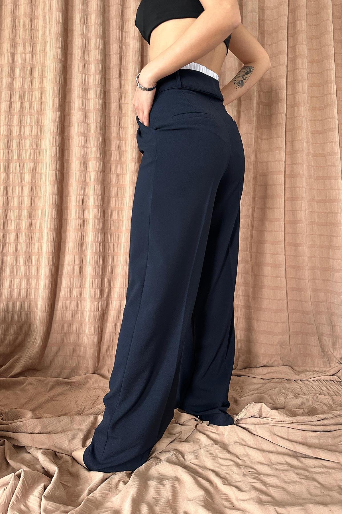 Toptan Lacivert Beli Lastikli Pantolon