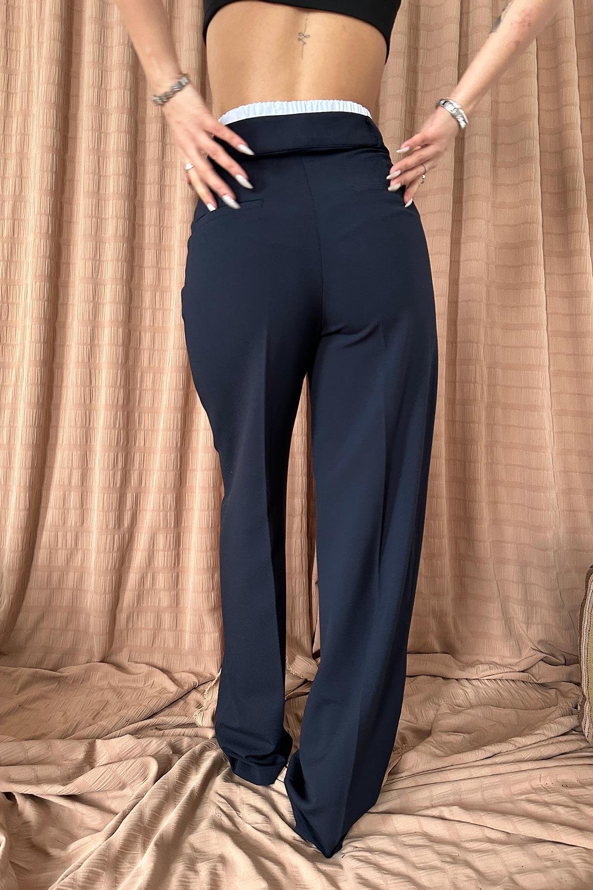 Toptan Lacivert Beli Lastikli Pantolon