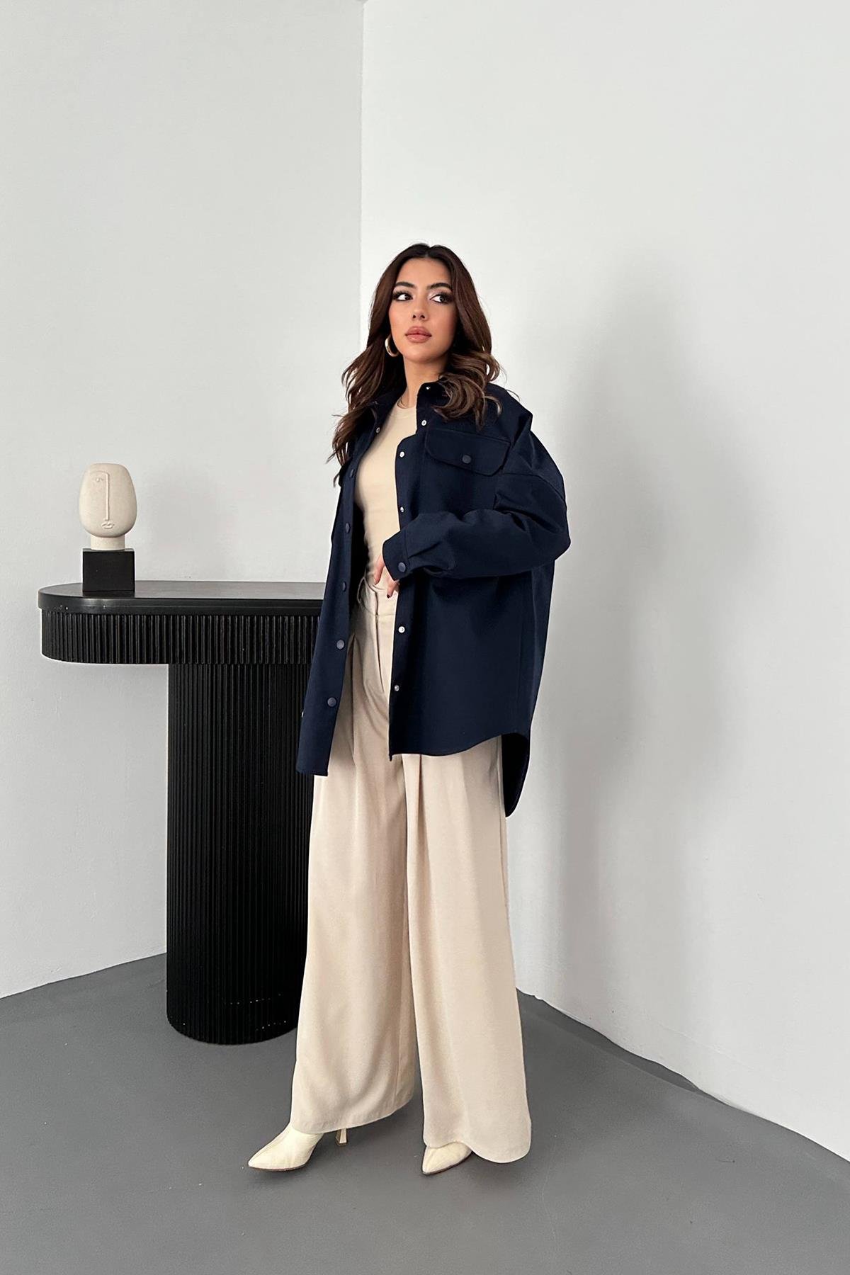 Toptan Lacivert Gabardin Gömlek