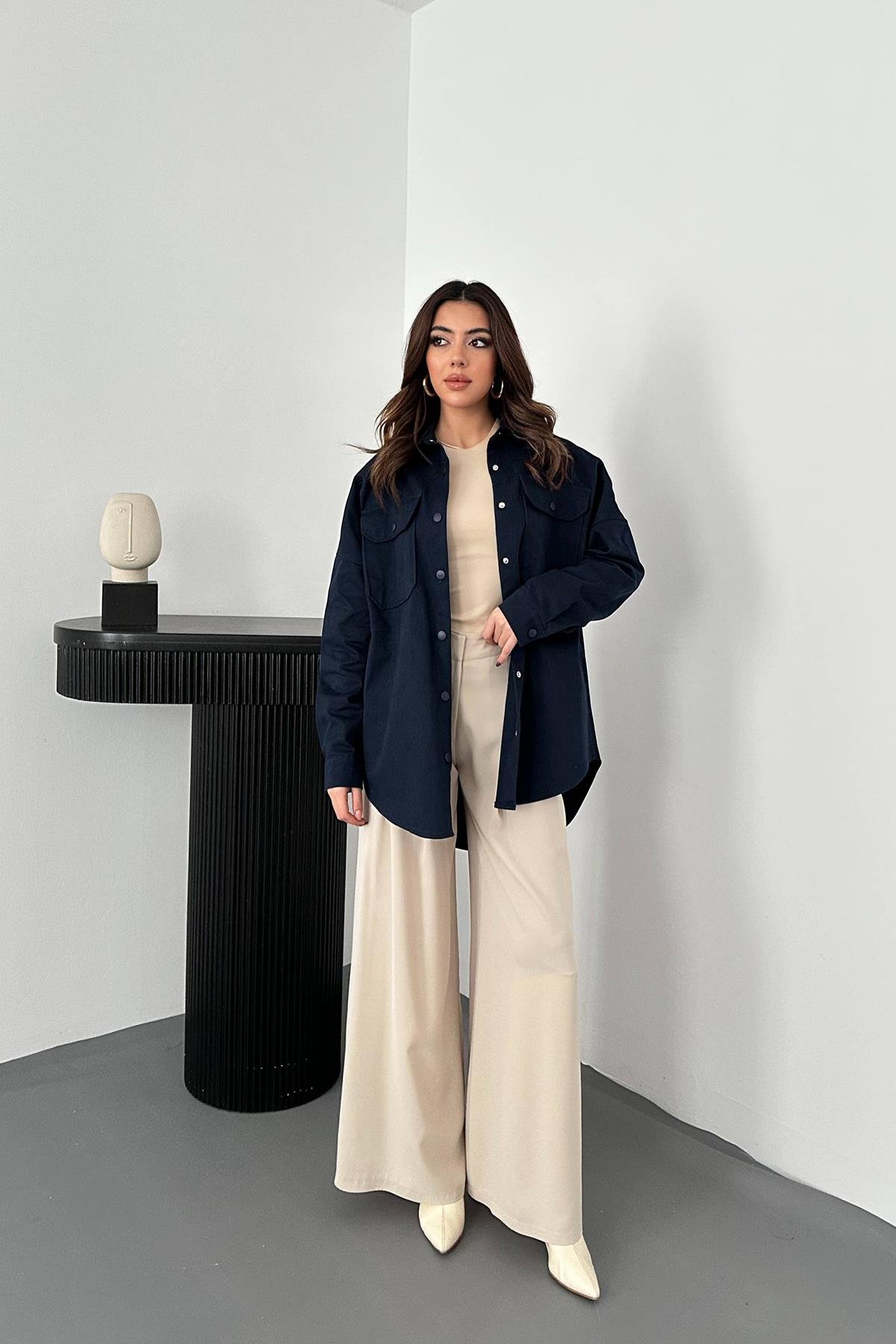 Toptan Lacivert Gabardin Gömlek