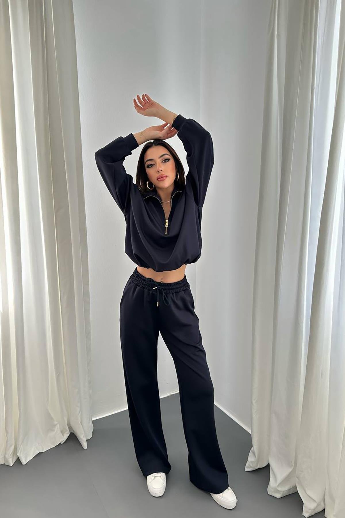 Toptan Lacivert Önü Fermuarlı Scuba Takım