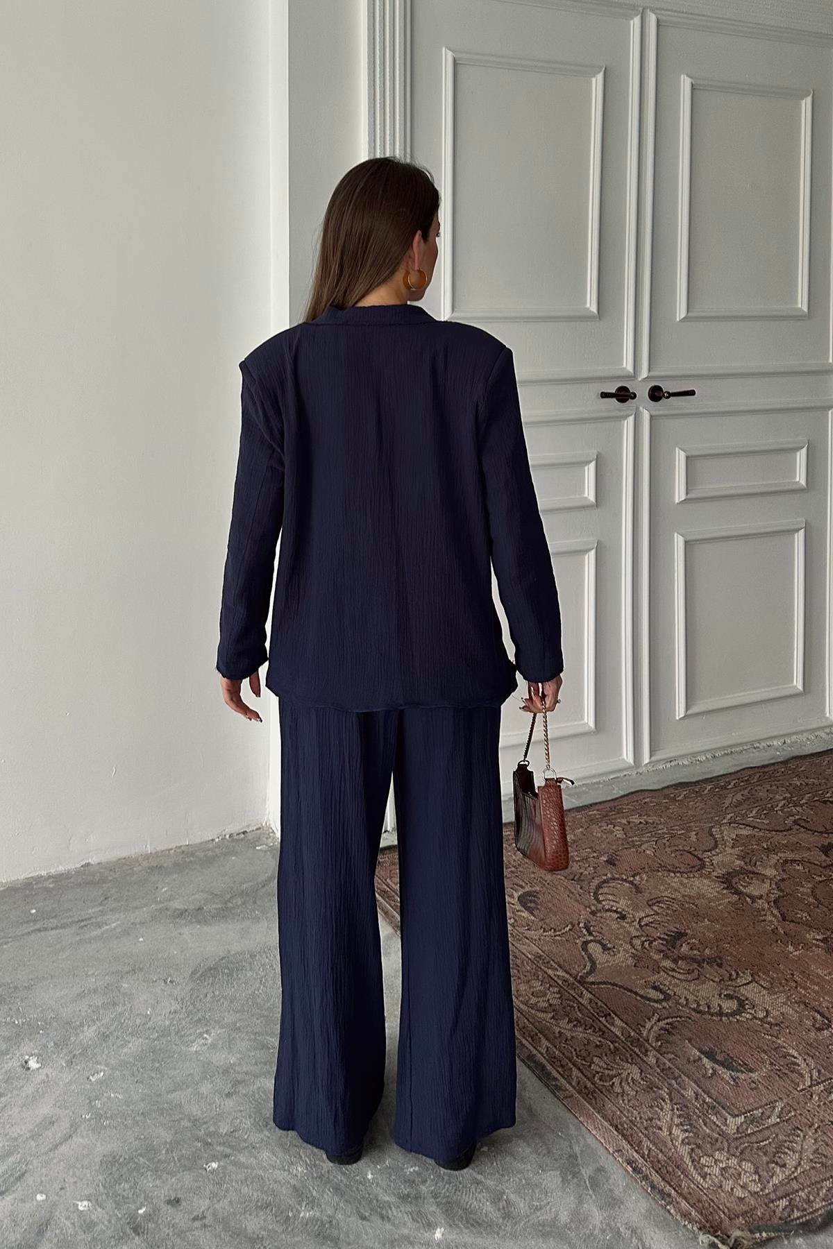 Toptan Lacivert Oversize Müslin Takım