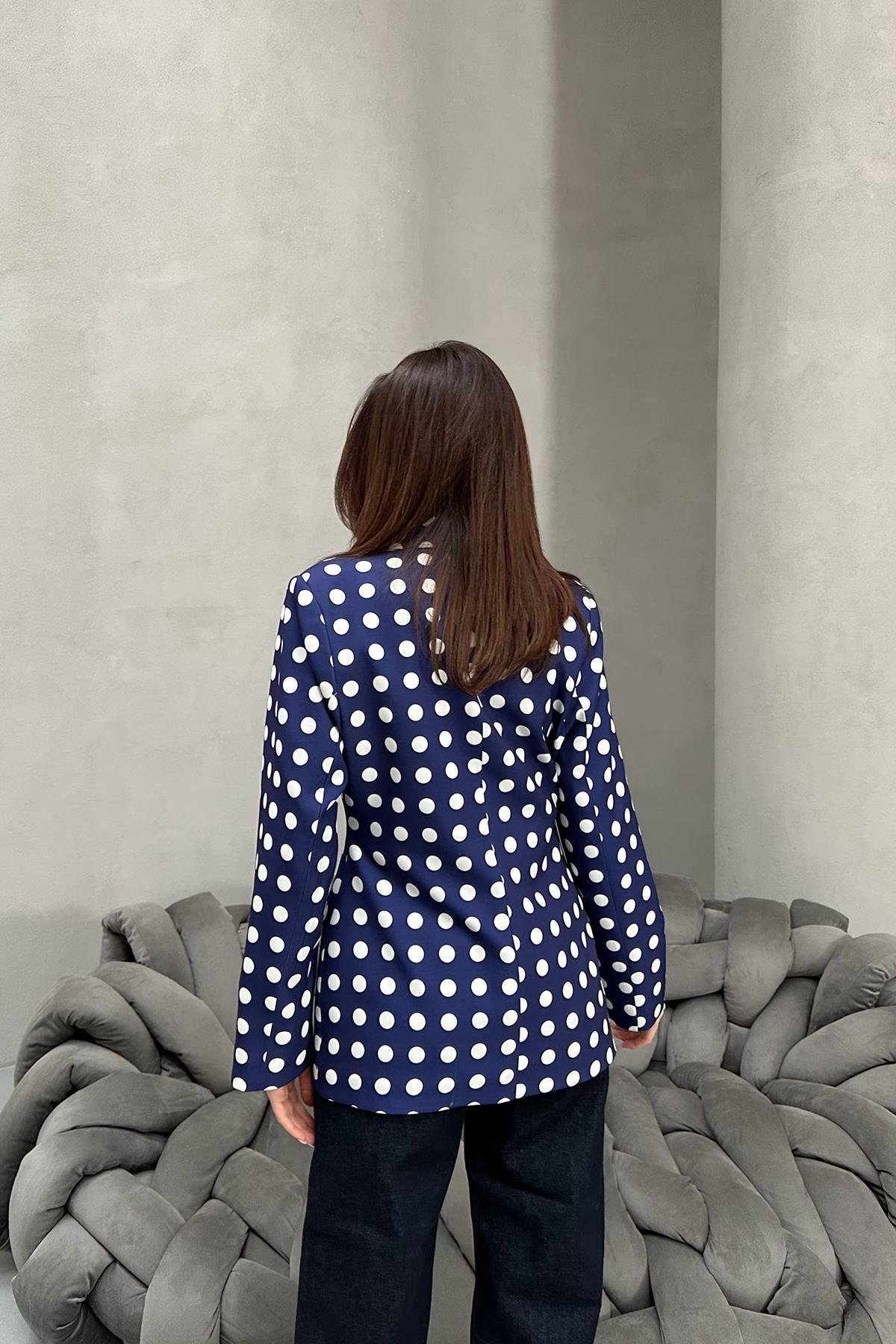 Toptan Lacivert Puantiyeli Blazer Ceket