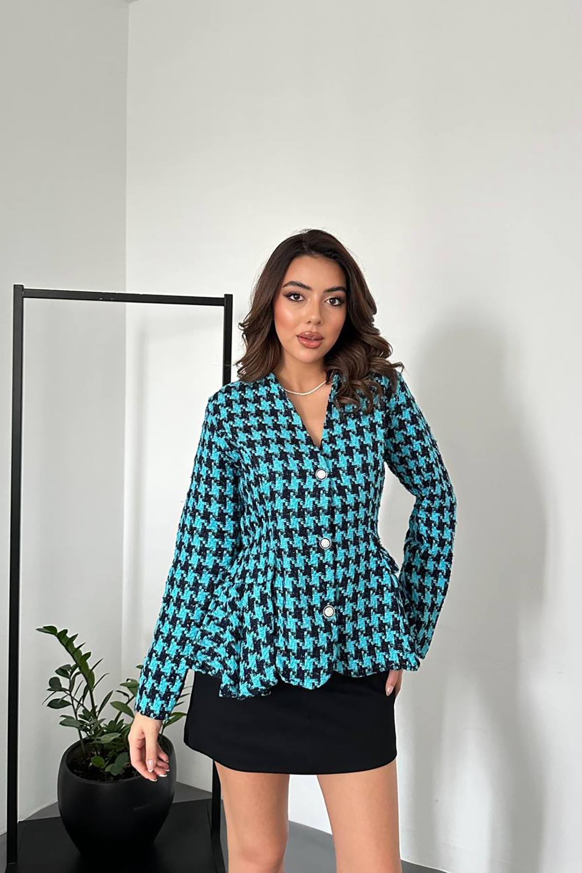 Toptan Mavi Arka Fiyonk Detaylı Ceket