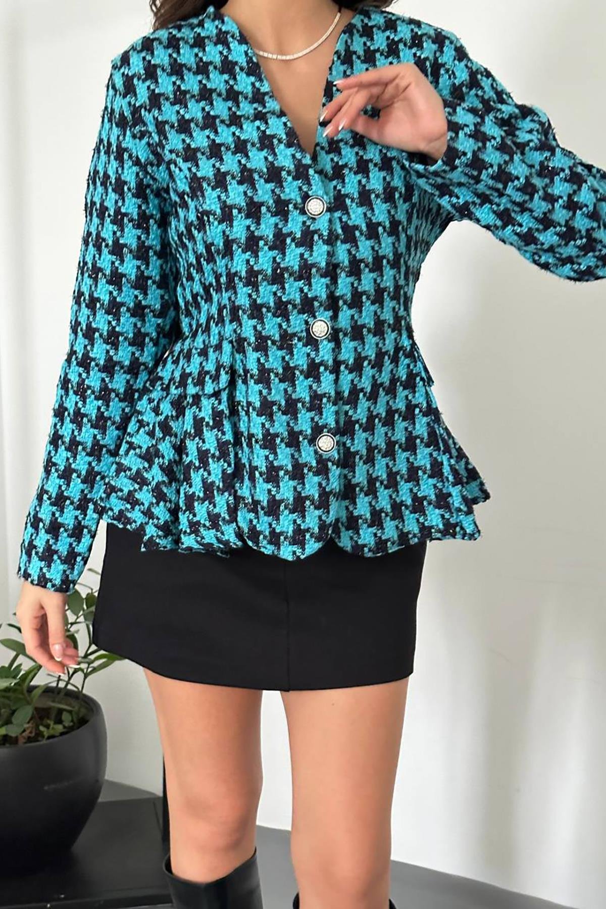 Toptan Mavi Arka Fiyonk Detaylı Ceket