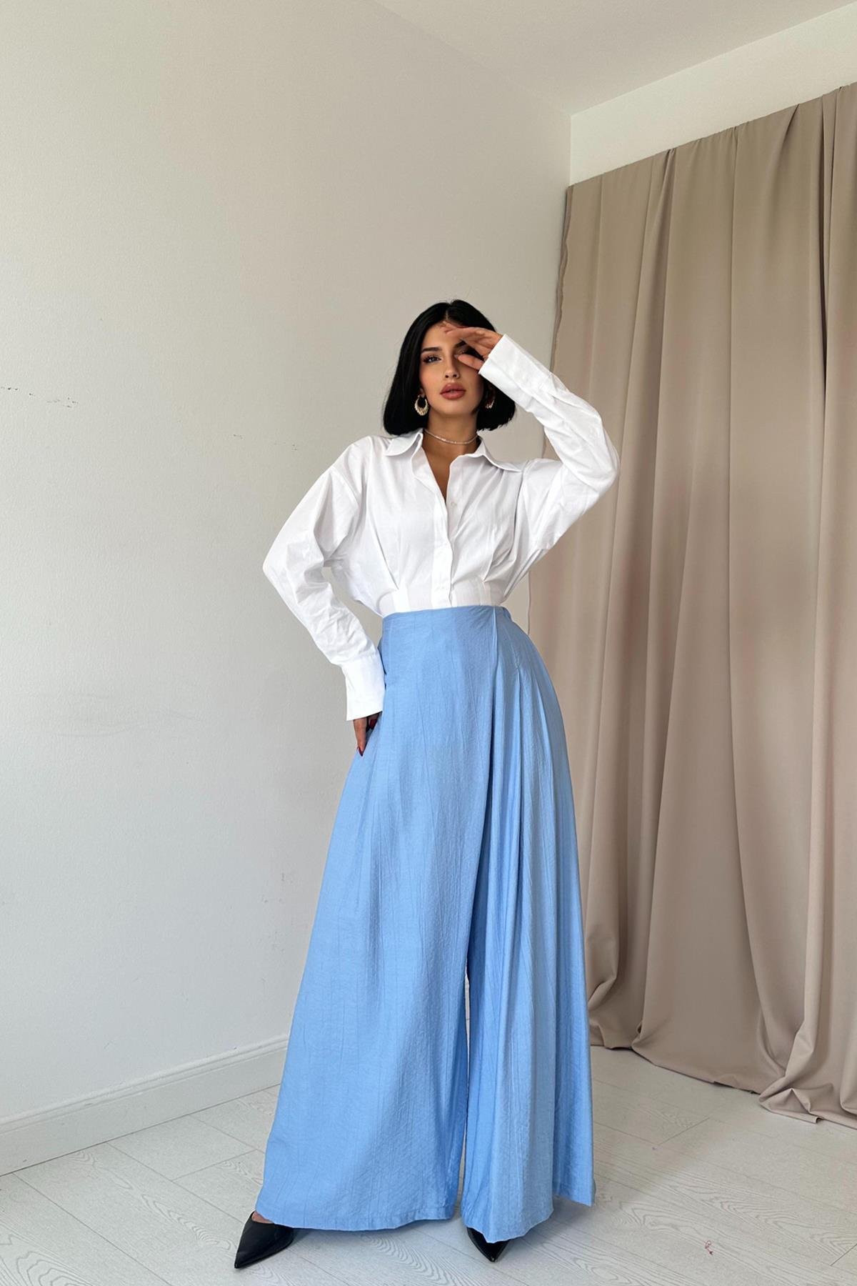 Toptan Mavi Çilek Kumaş Pantolon