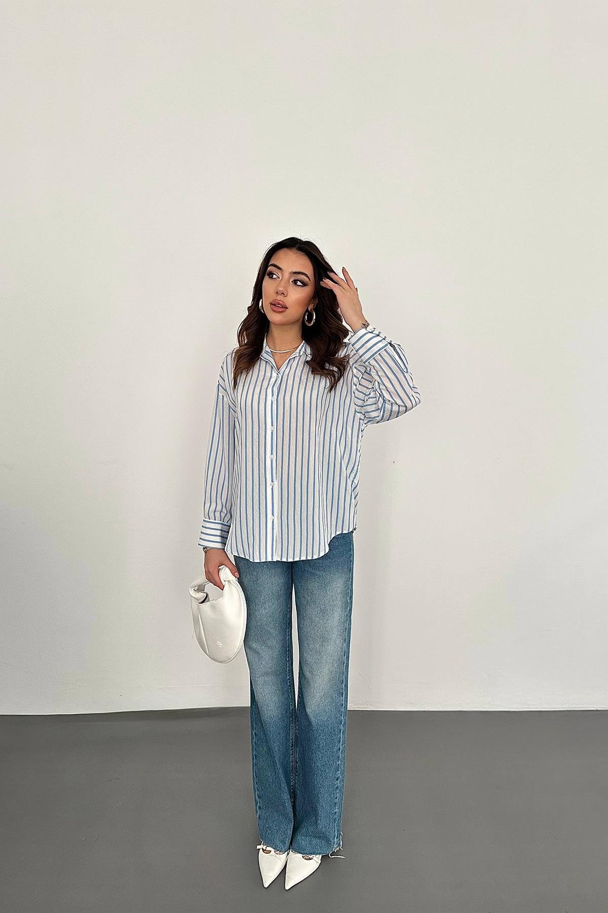 Оптовая продажа синей полосатой рубашки