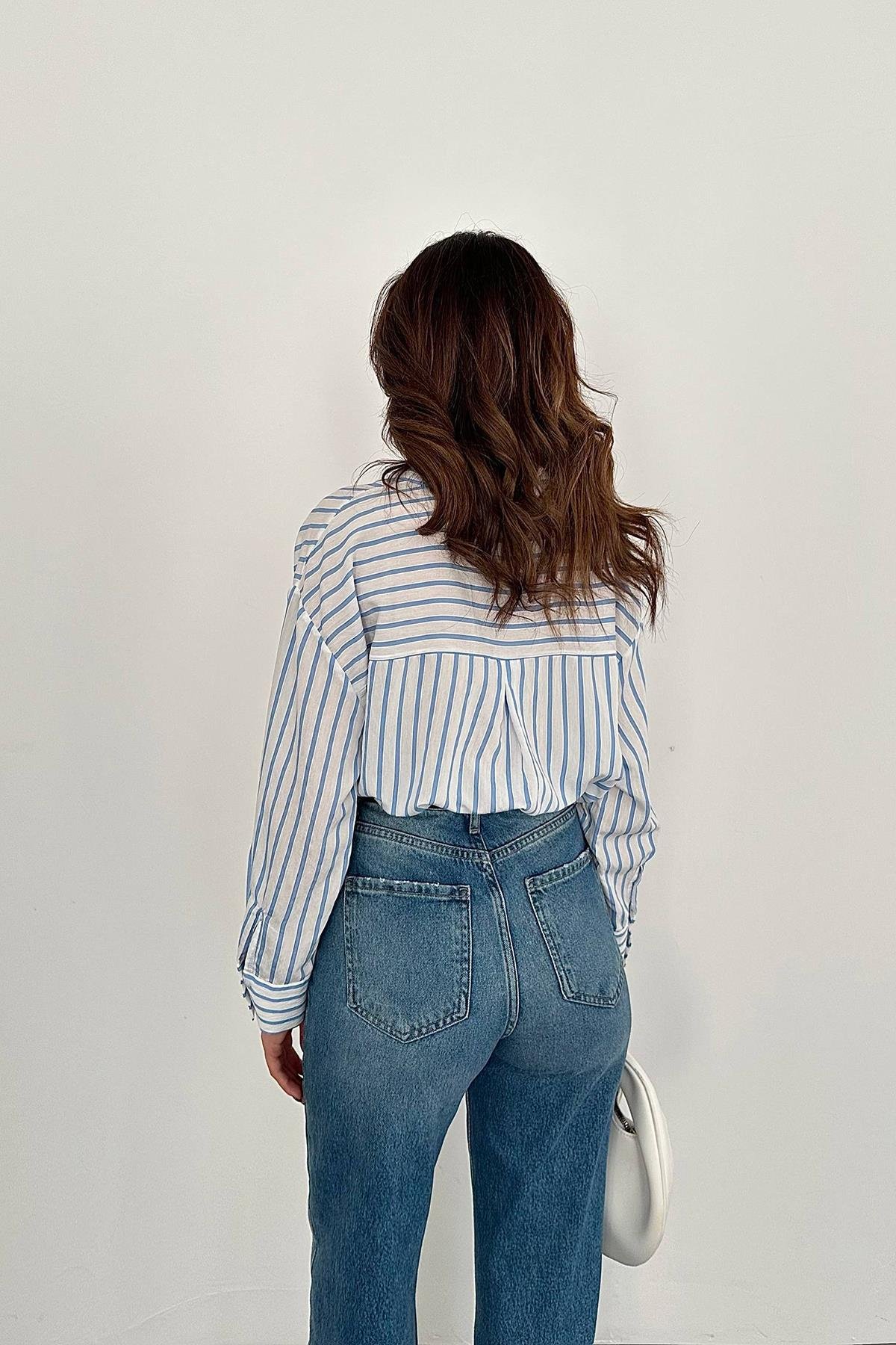 Оптовая продажа синей полосатой рубашки