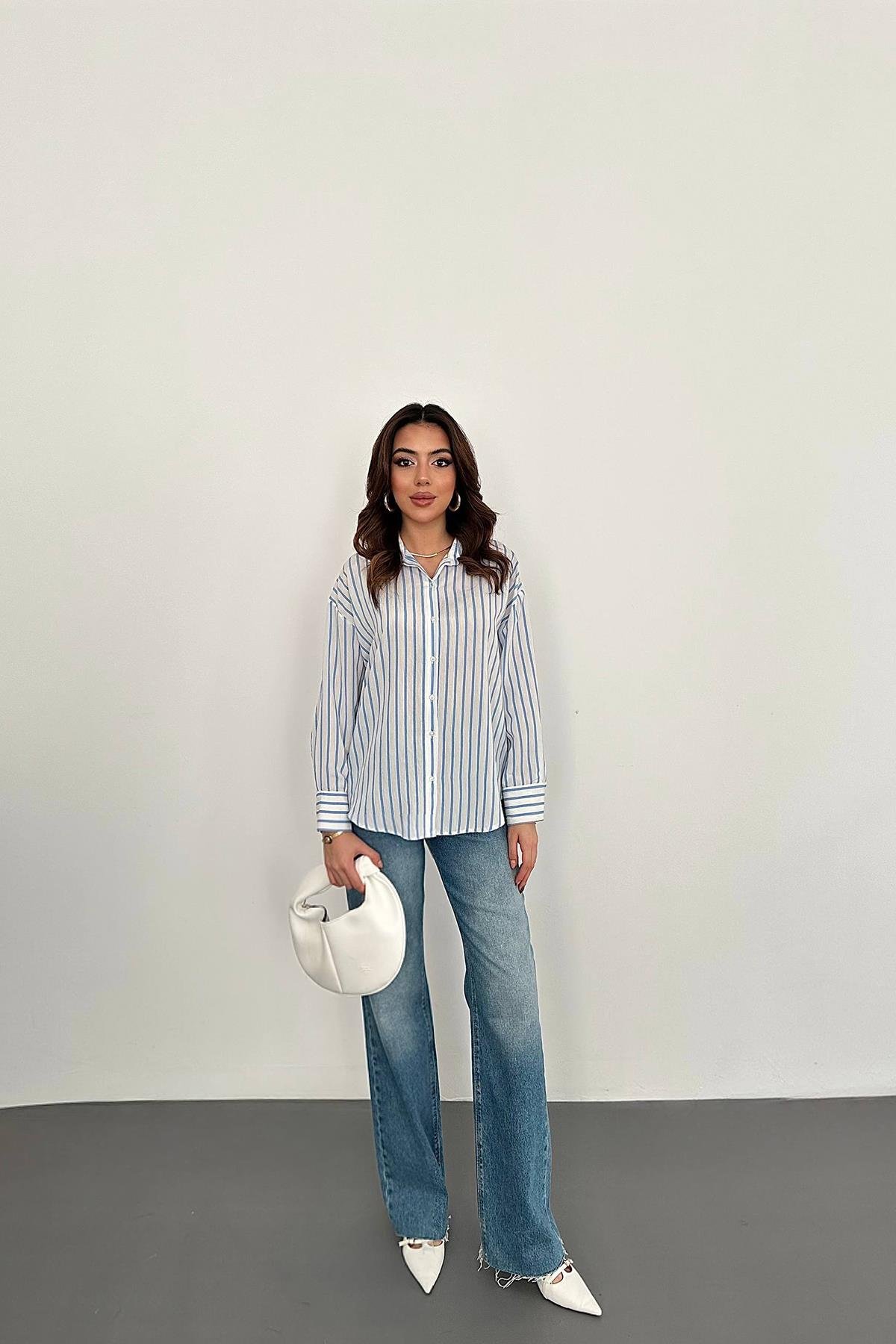 Оптовая продажа синей полосатой рубашки