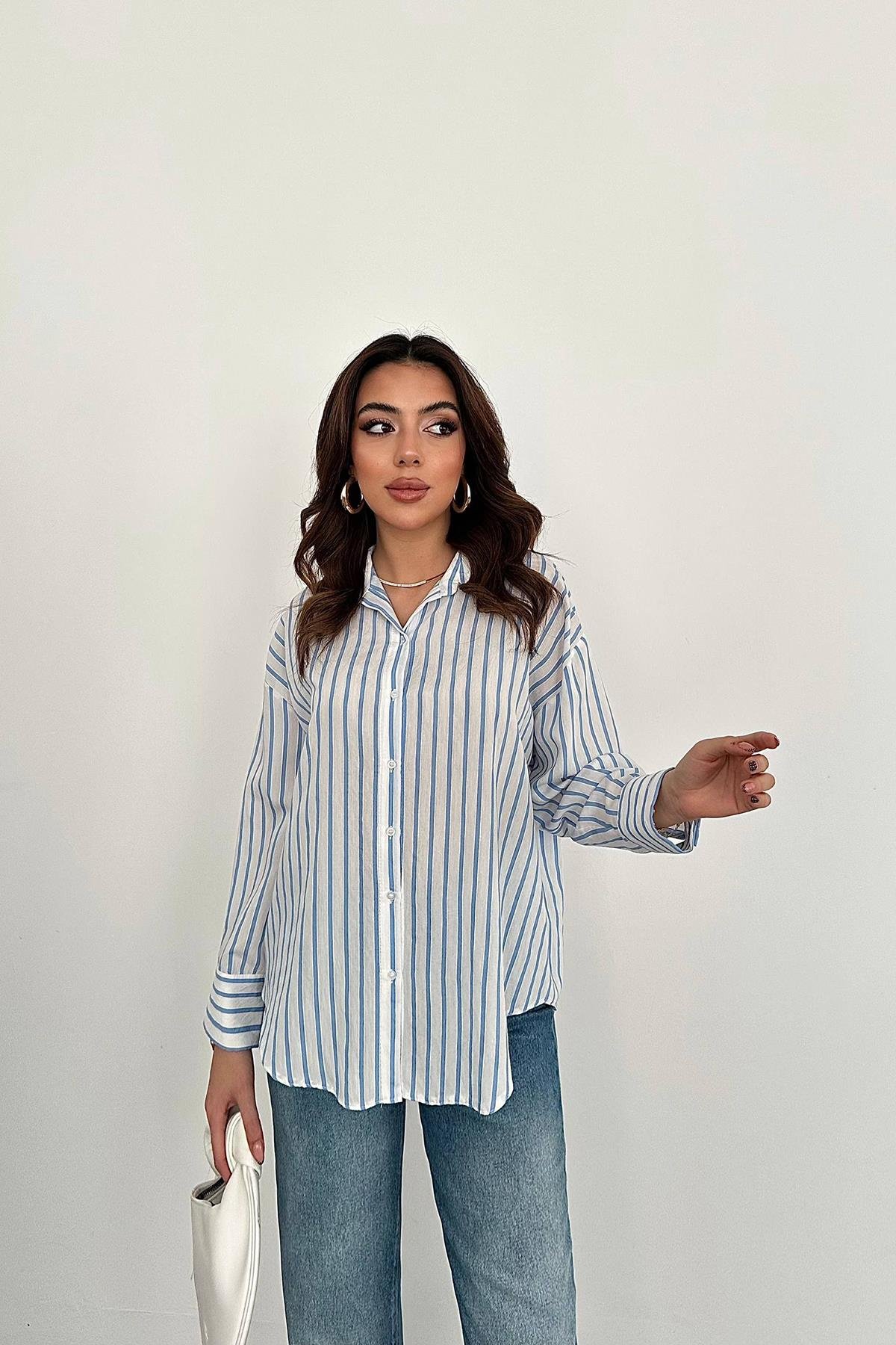 Оптовая продажа синей полосатой рубашки