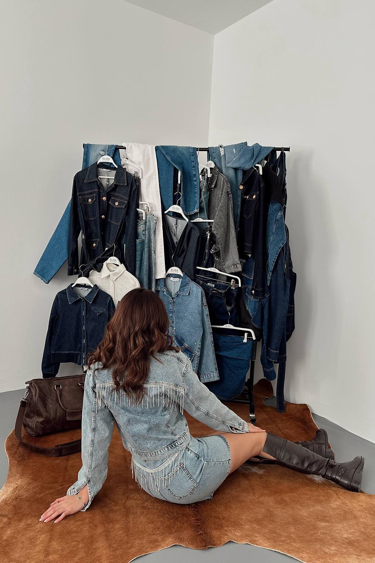 Toptan Mavi Işıltılı Kot Ceket Takım