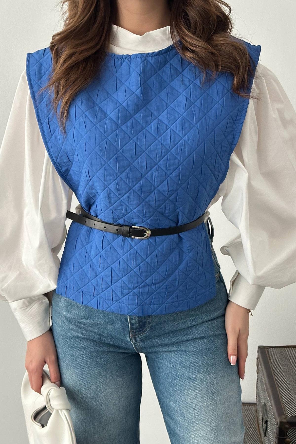 Toptan Mavi Kemerli Gömlek ve Panço Takım