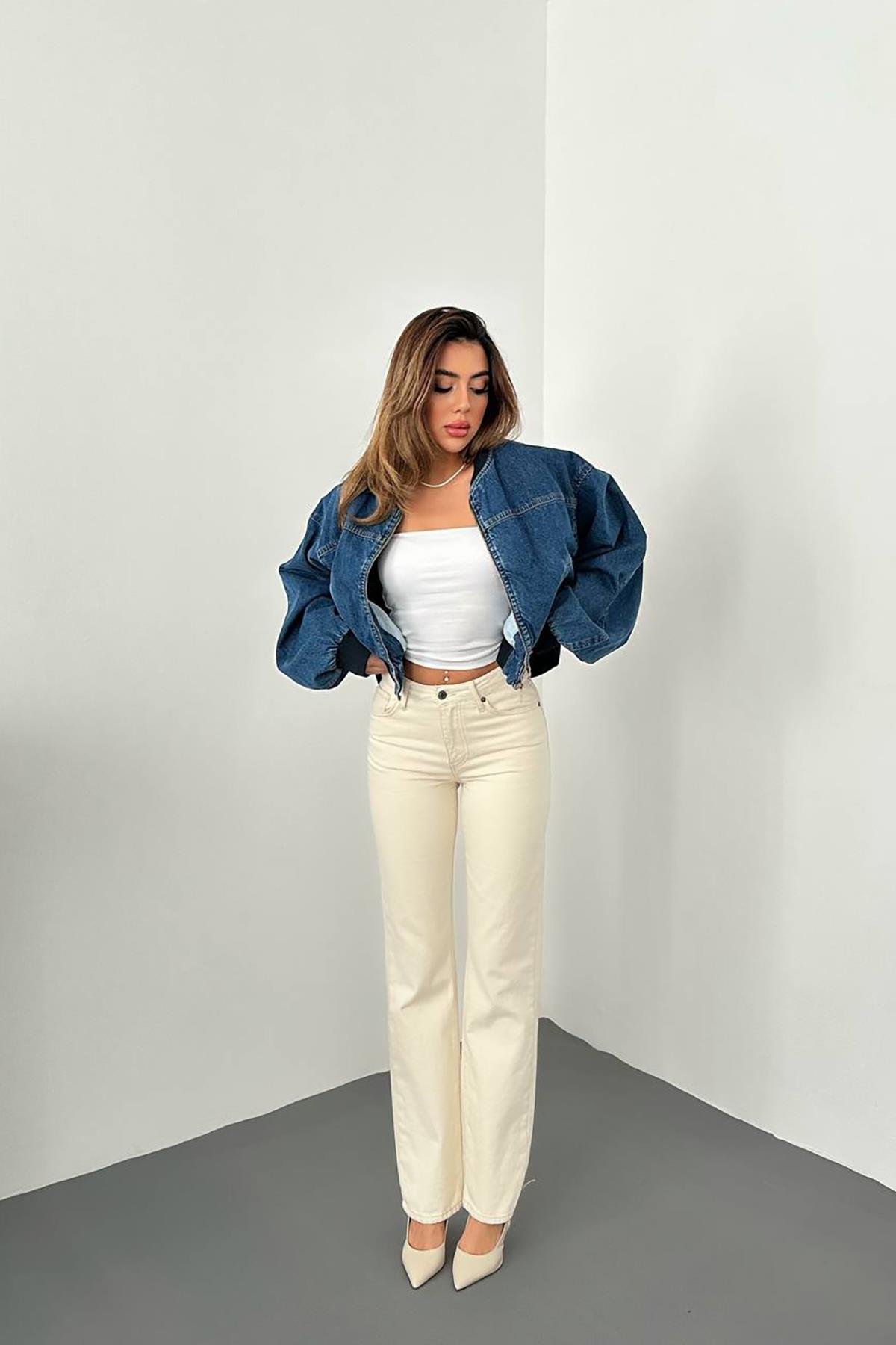 Toptan Mavi Kot Bomber Ceket