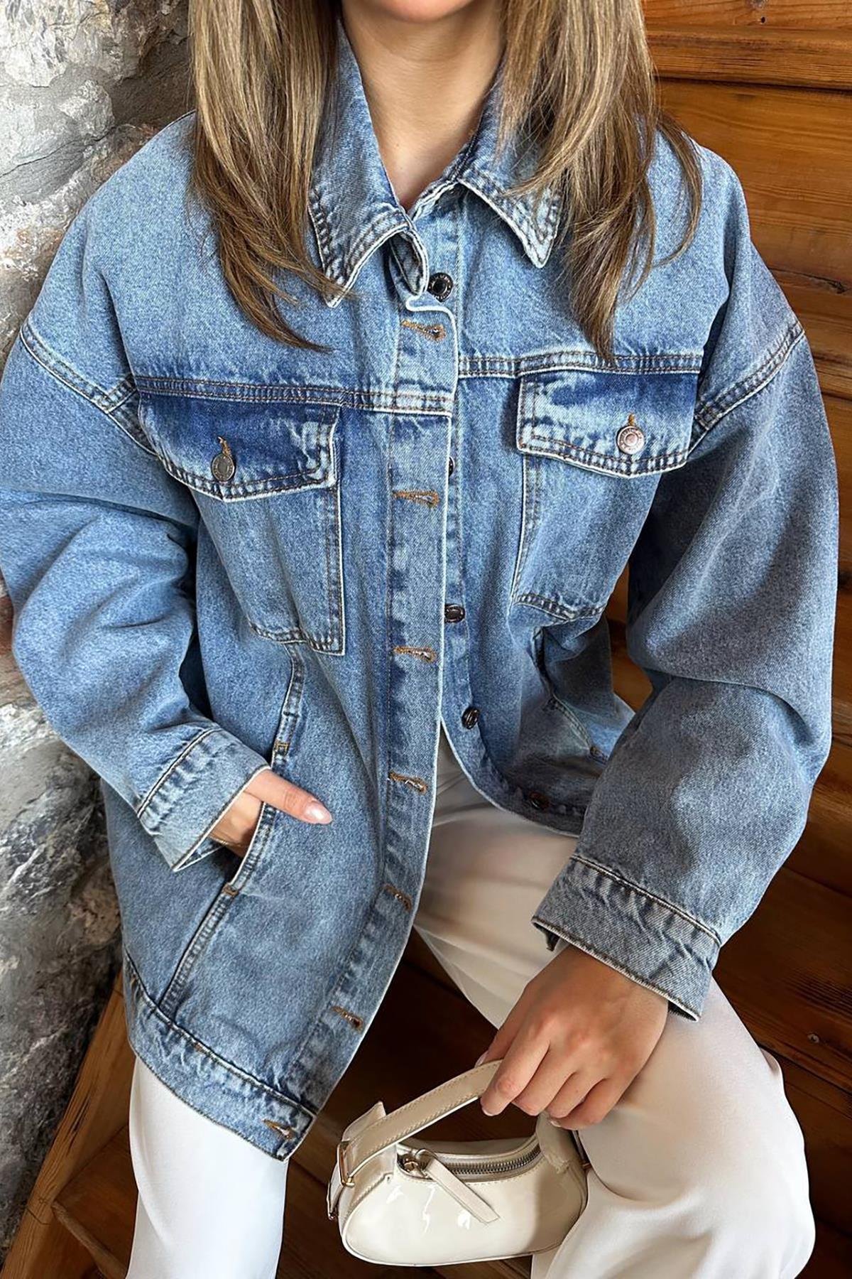 Toptan Mavi Oversize Kot Ceket