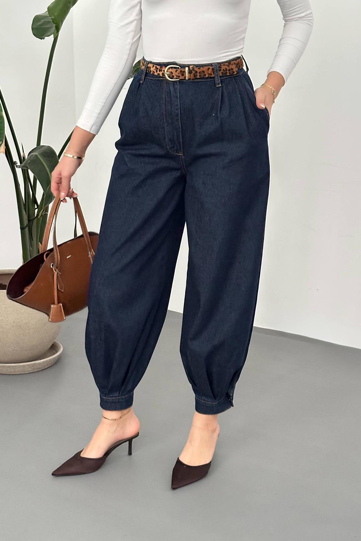 Toptan Mavi Paçası Pileli Kot Pantolon