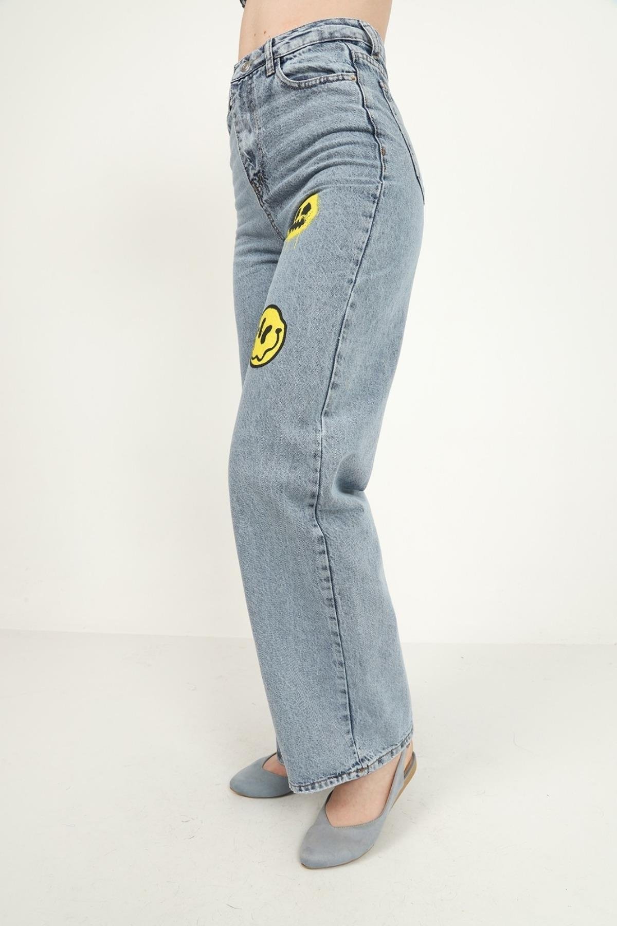 Toptan Mavi Smiley Jeans Pantolon