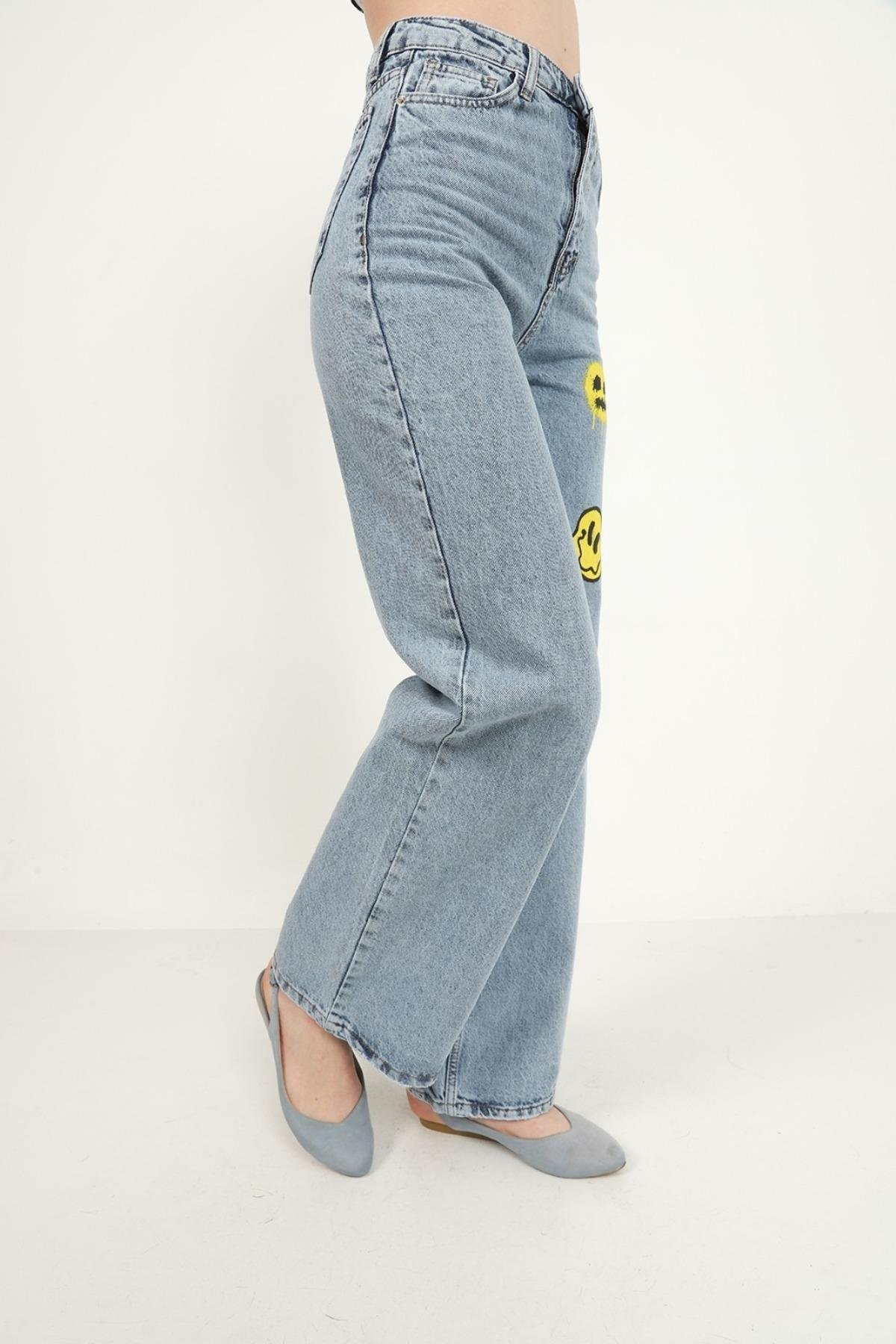 Toptan Mavi Smiley Jeans Pantolon