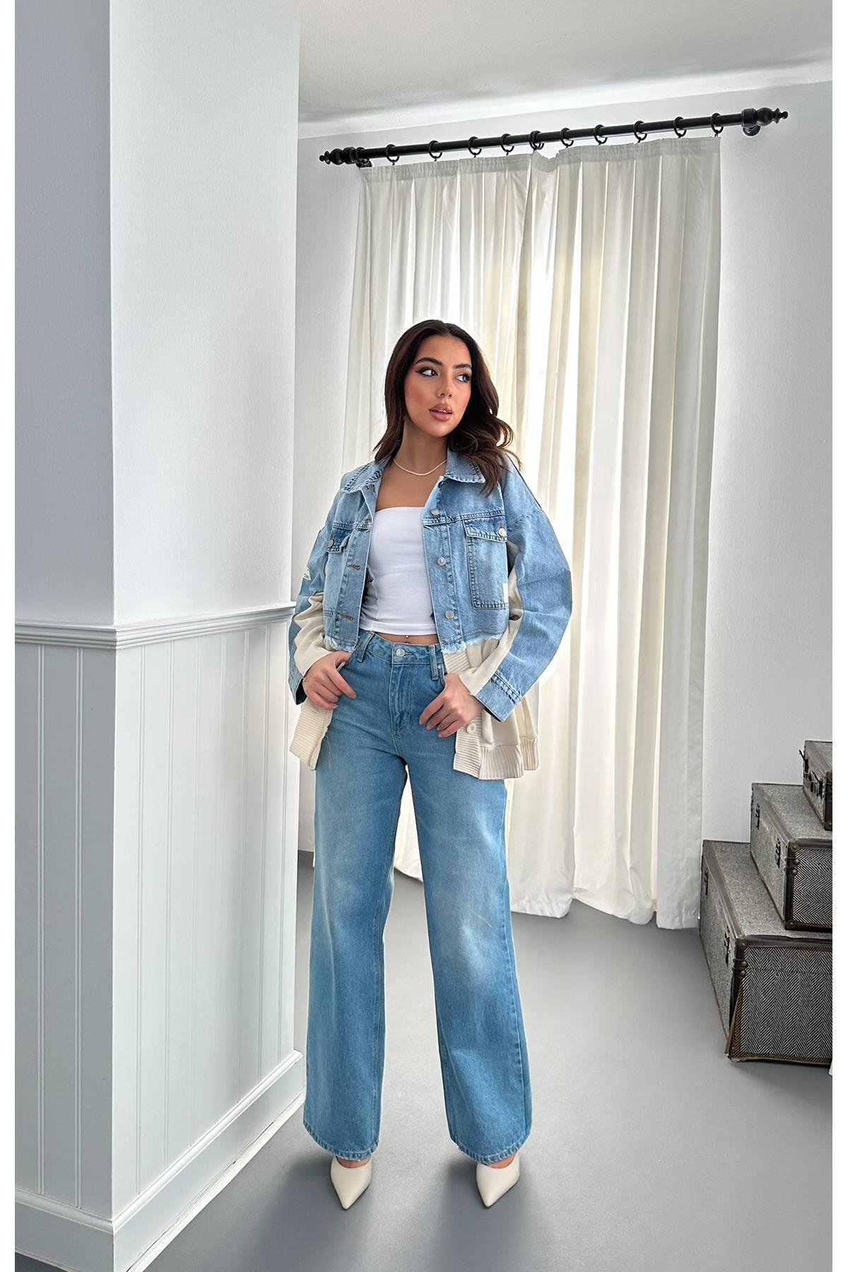 Toptan Mavi Triko Garnili Kot Ceket