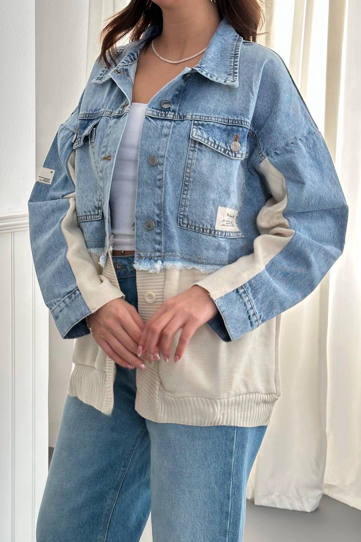 Toptan Mavi Triko Garnili Kot Ceket