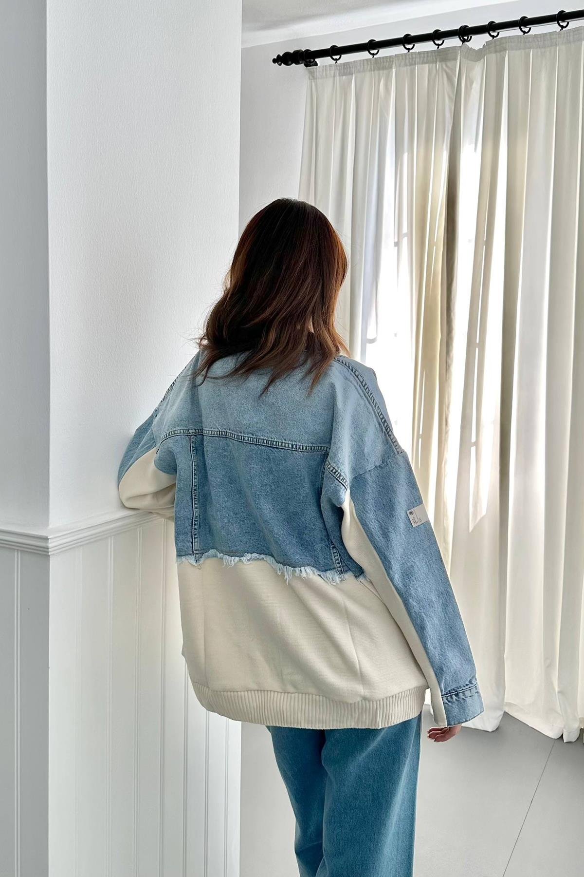 Toptan Mavi Triko Garnili Kot Ceket