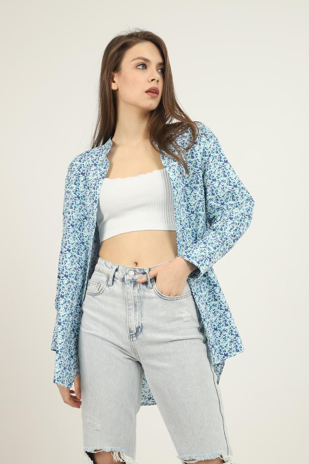 Blue V-Neck And Patterned Shirt