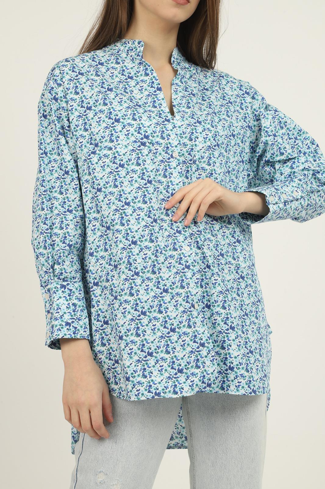 Blue V-Neck And Patterned Shirt