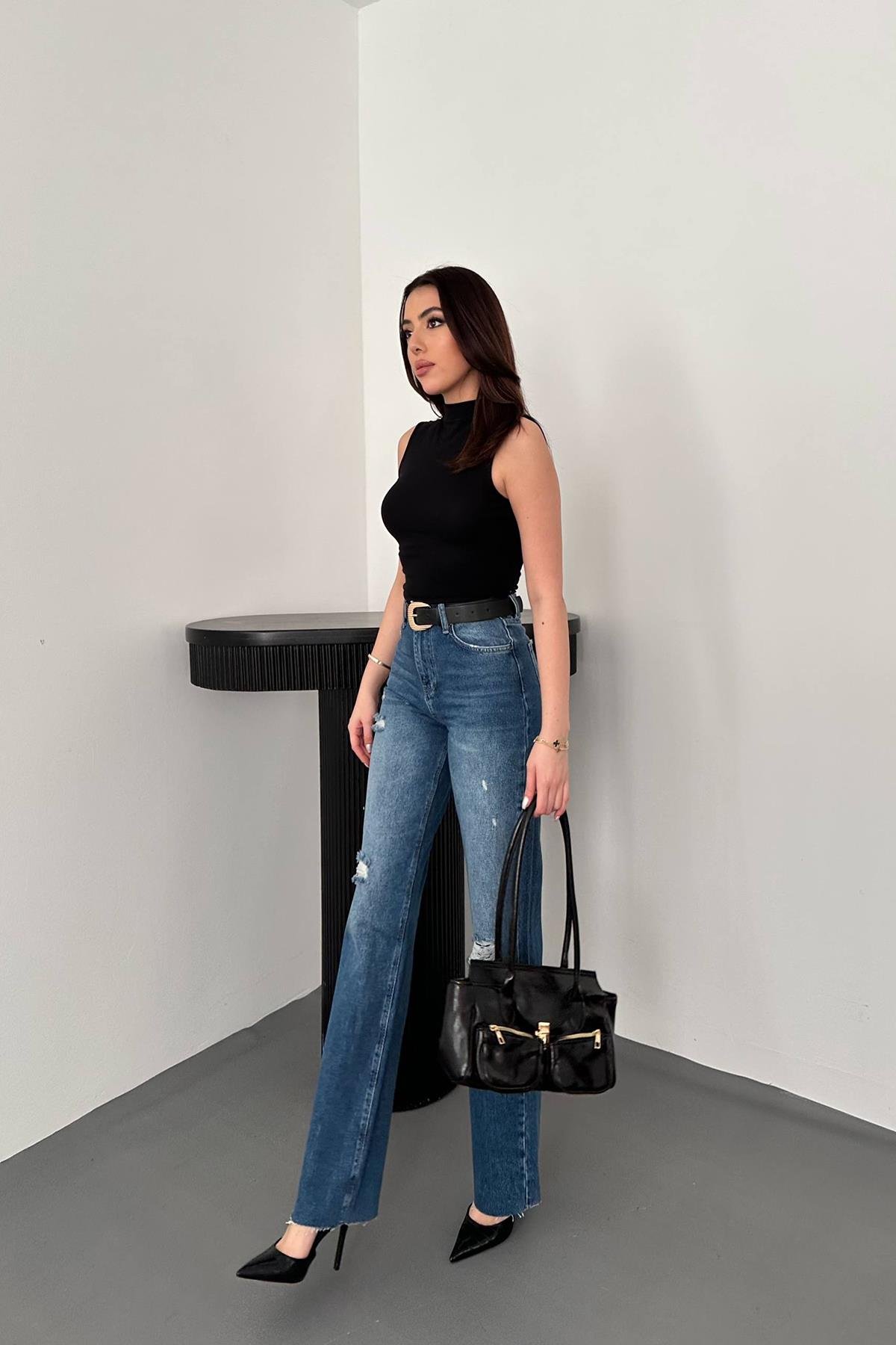 Toptan Mavi Yırtık Jeans Pantolon