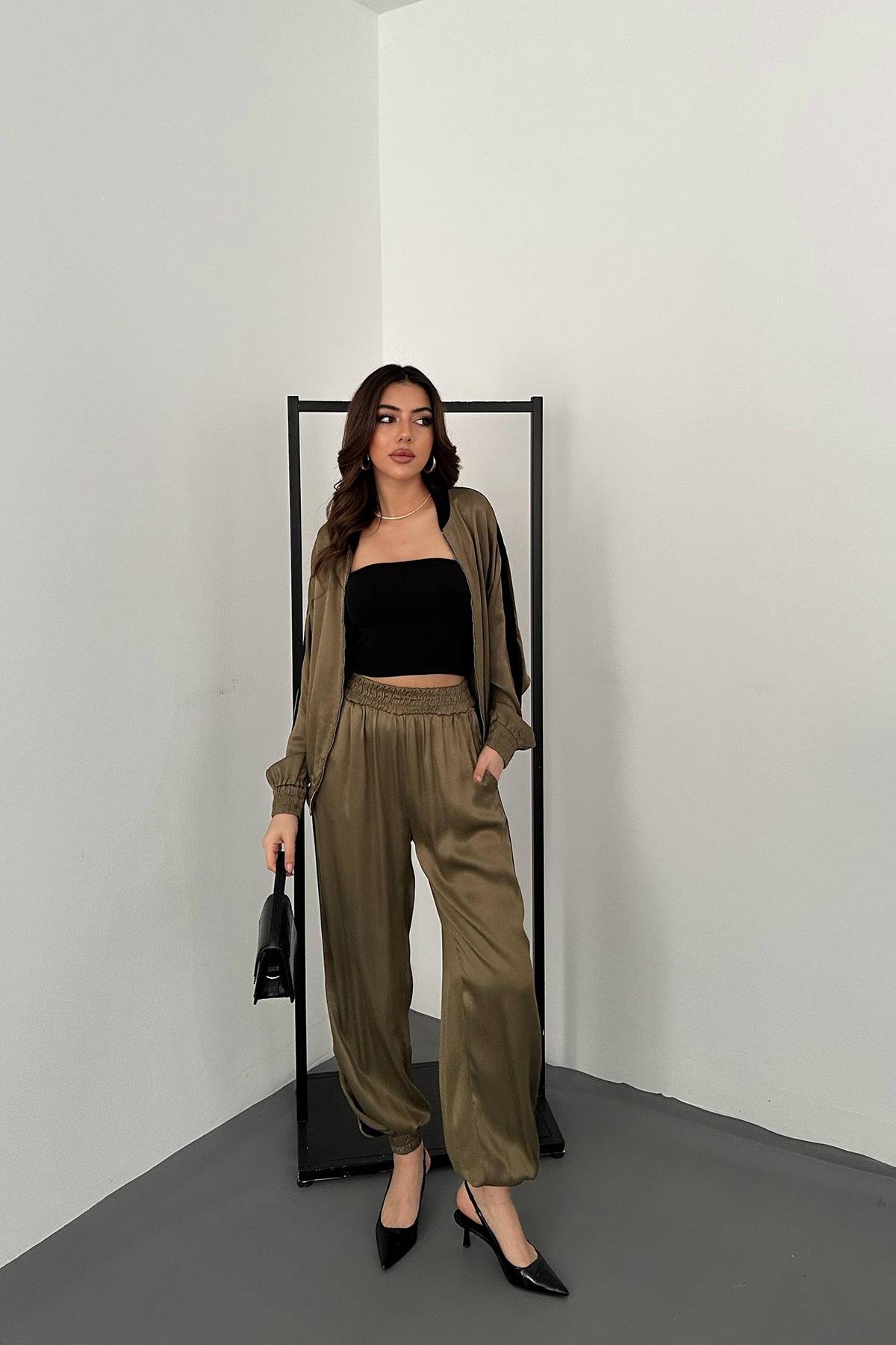 Toptan Mint Kadife Şeritli Saten Eşofman Takımı