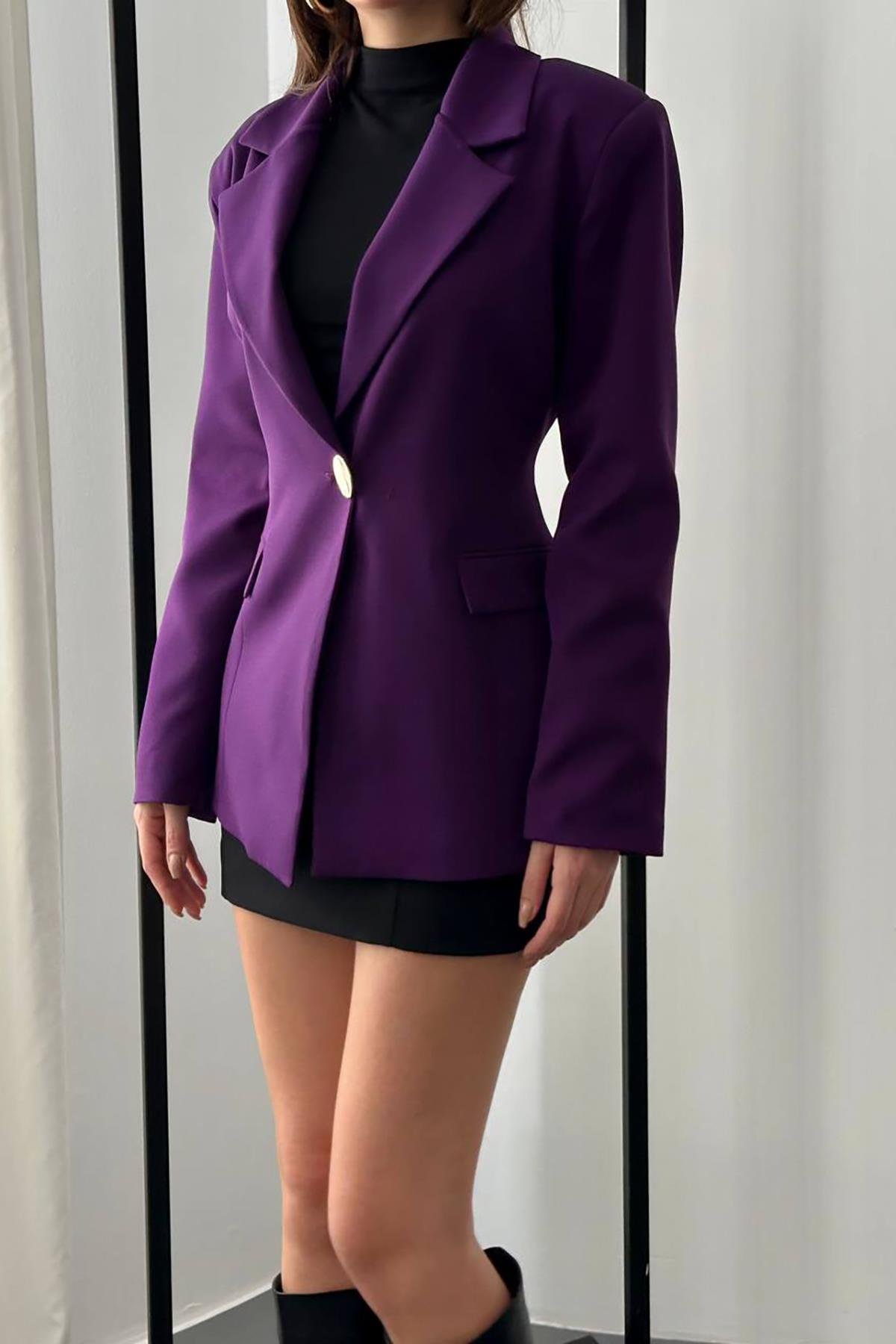 Toptan Mor Belden Oturtmalı Blazer Ceket