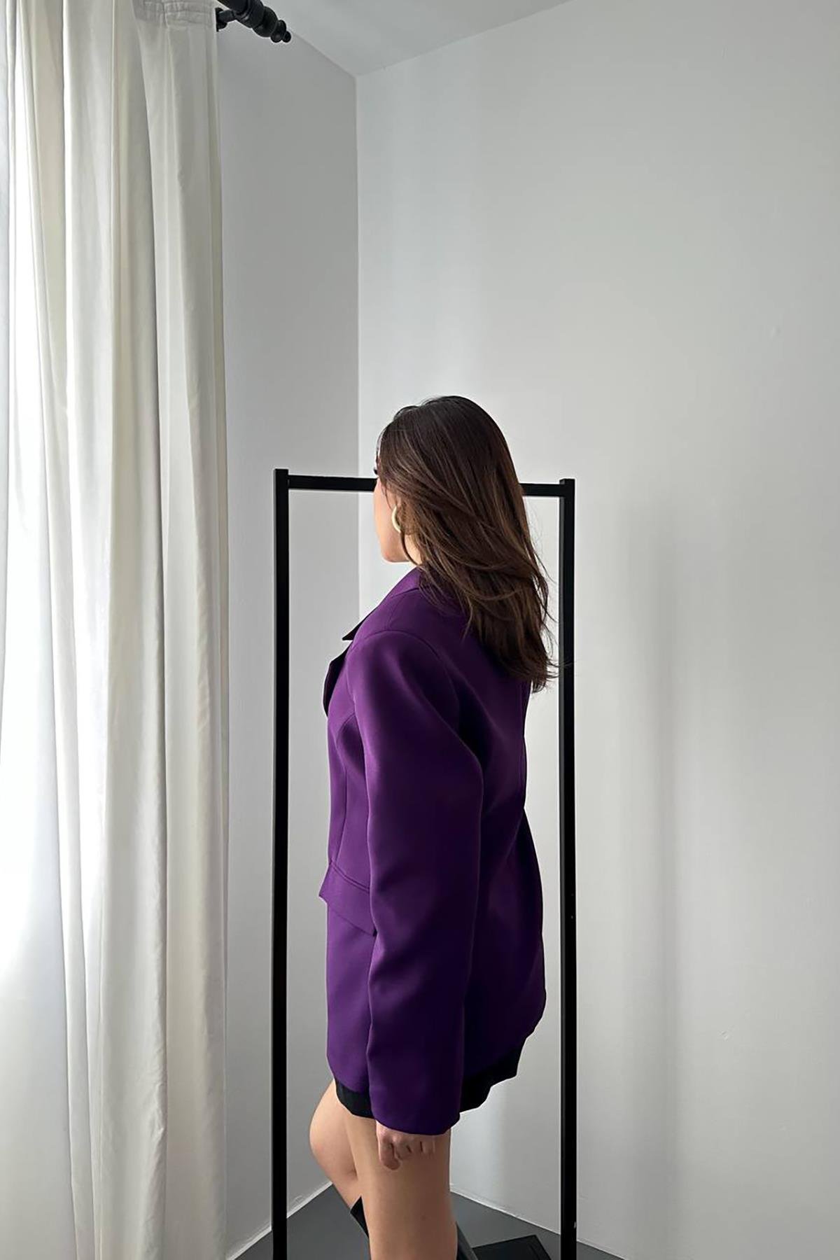 Toptan Mor Belden Oturtmalı Blazer Ceket