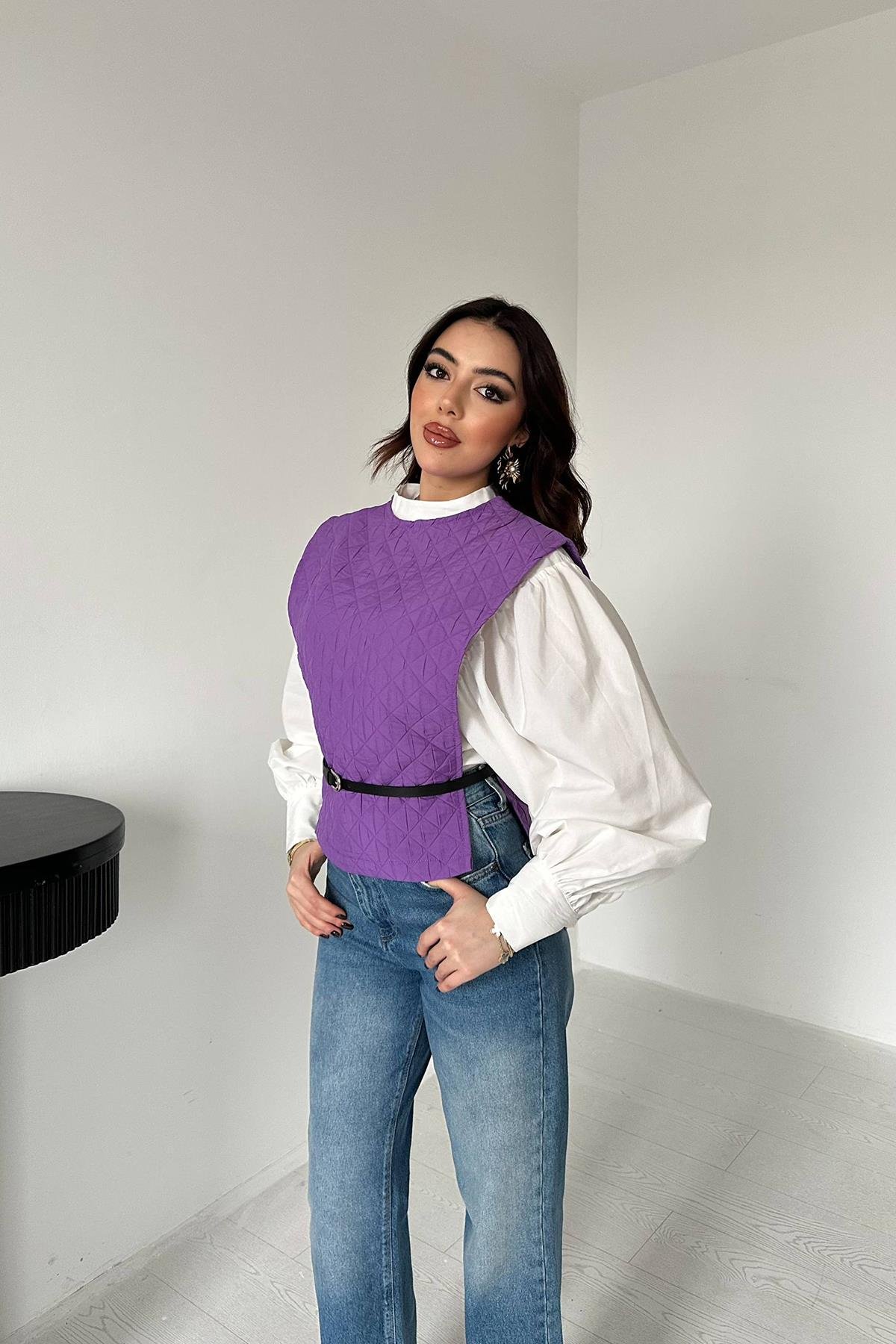 Toptan Mor Kemerli Gömlek ve Panço Takım