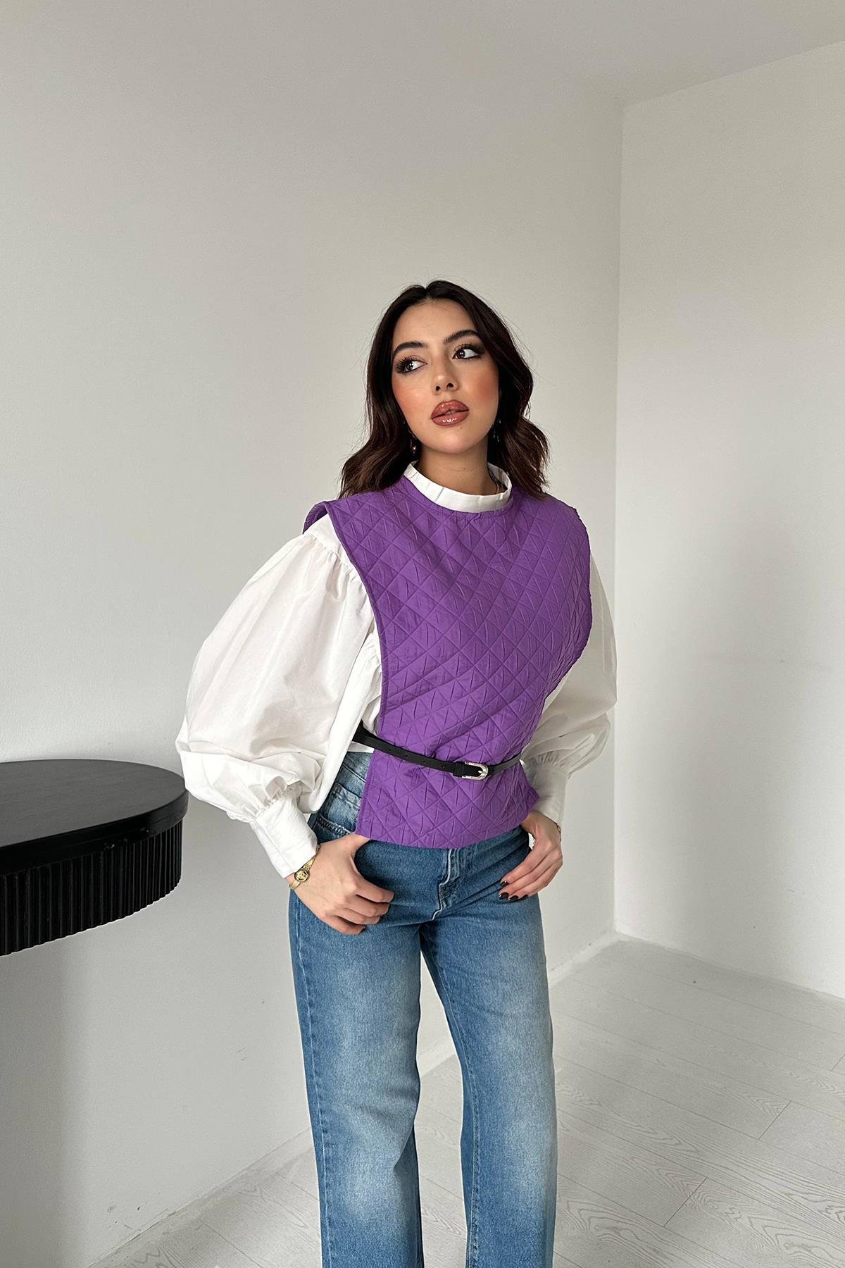 Toptan Mor Kemerli Gömlek ve Panço Takım