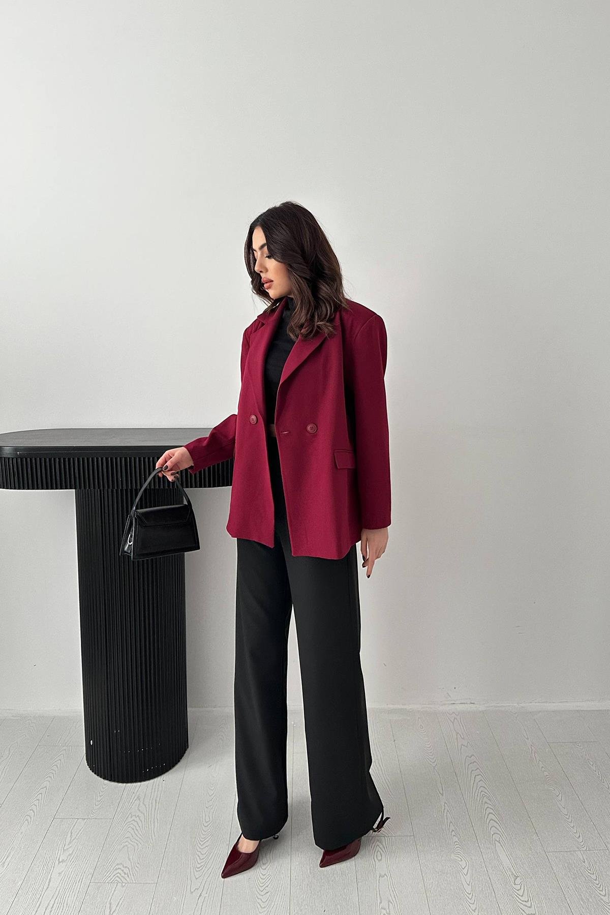 Toptan Mürdüm 2 Düğmeli Blazer Ceket