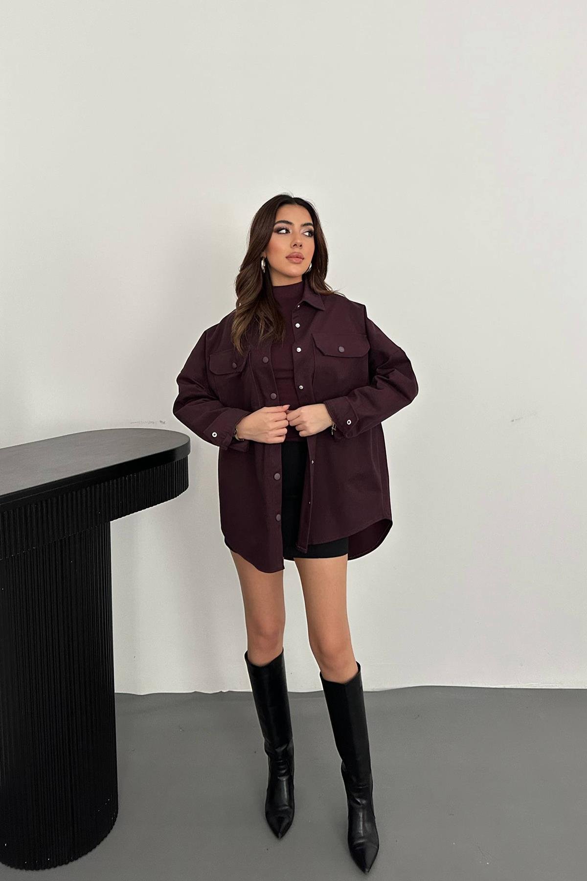 Toptan Mürdüm Gabardin Gömlek