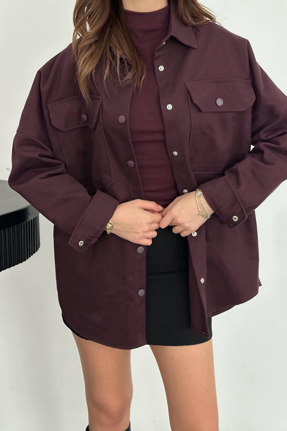 Toptan Mürdüm Gabardin Gömlek