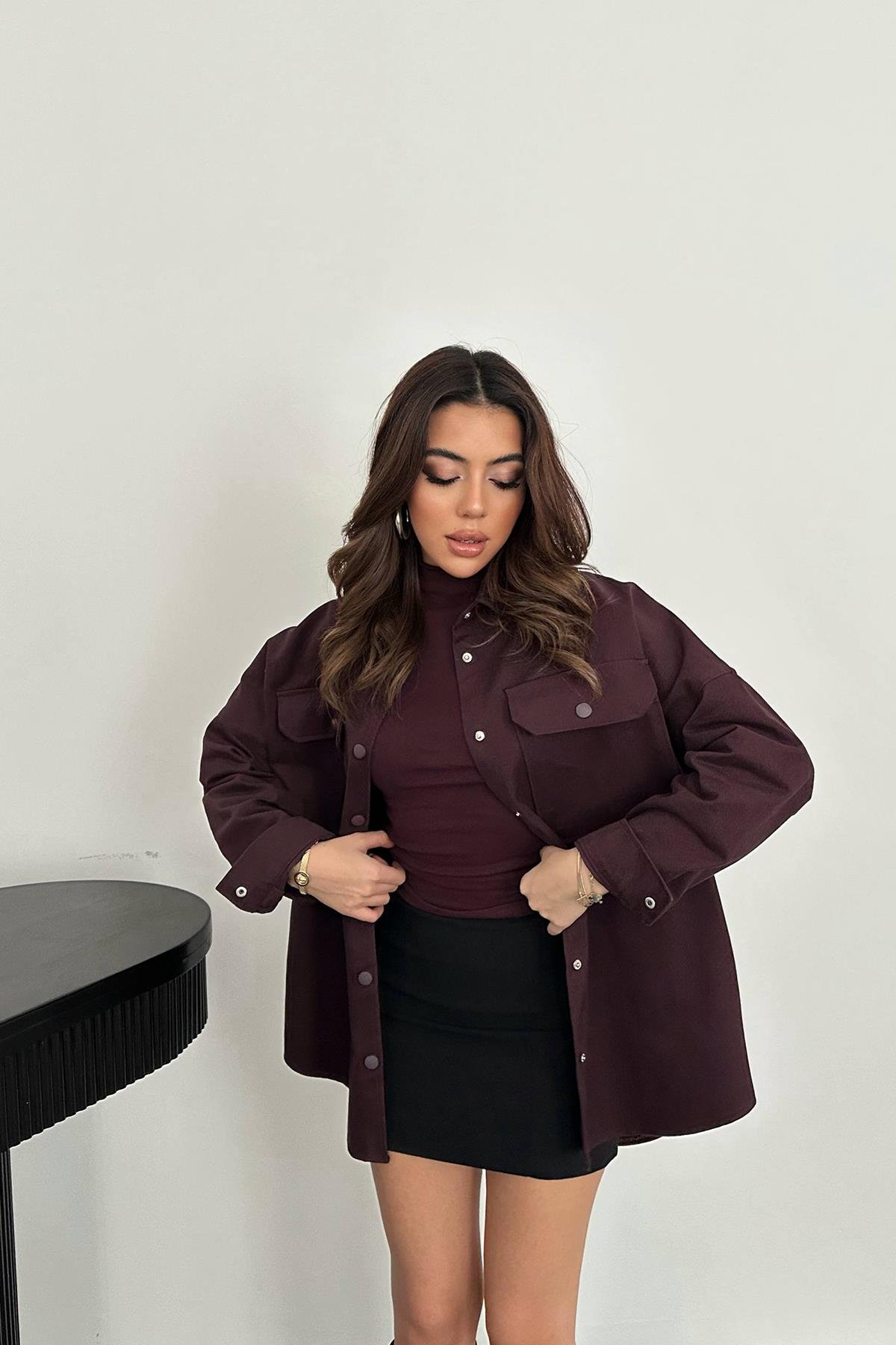 Toptan Mürdüm Gabardin Gömlek