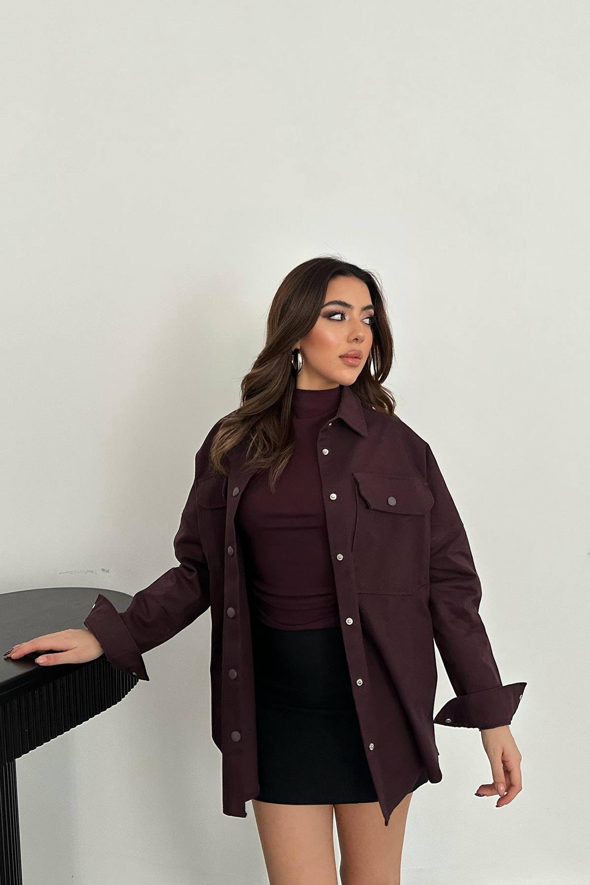 Toptan Mürdüm Gabardin Gömlek