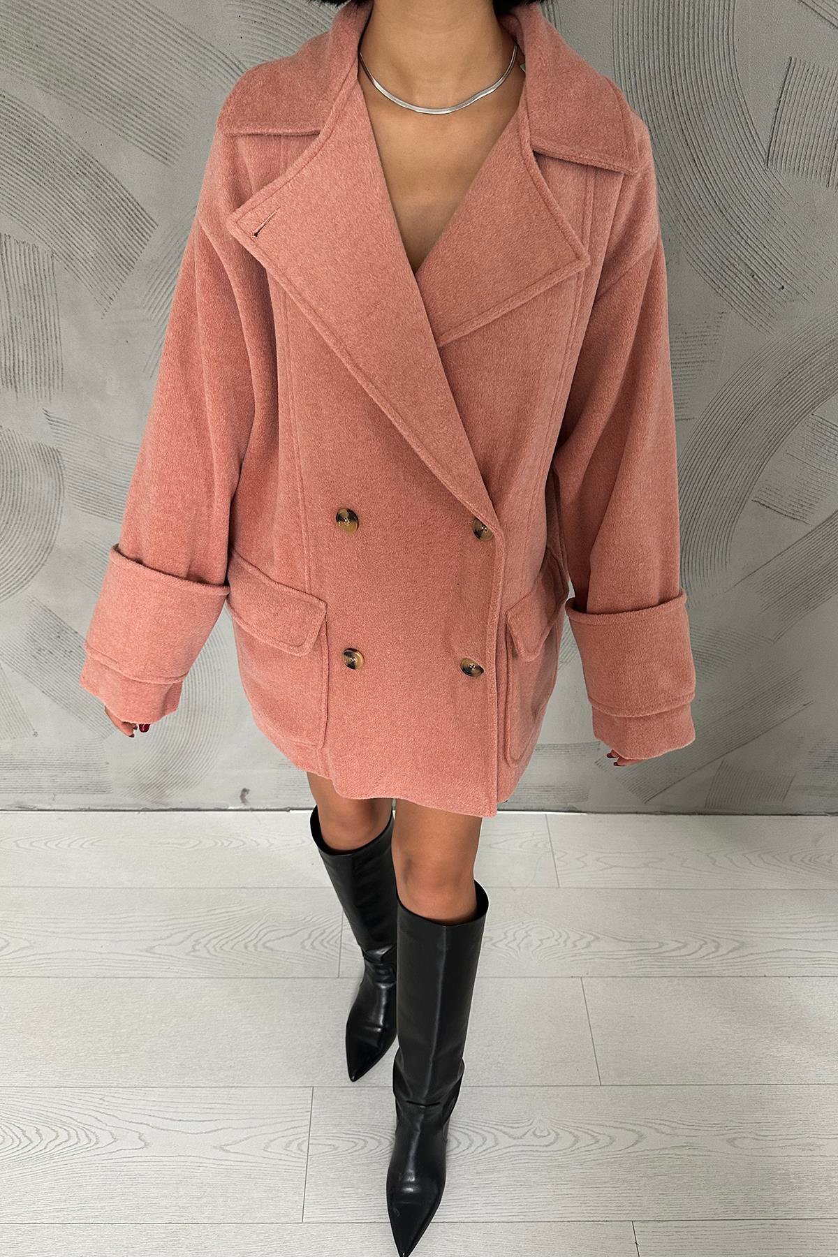 Розовое Легкое Женское Пальто На Пуговицах