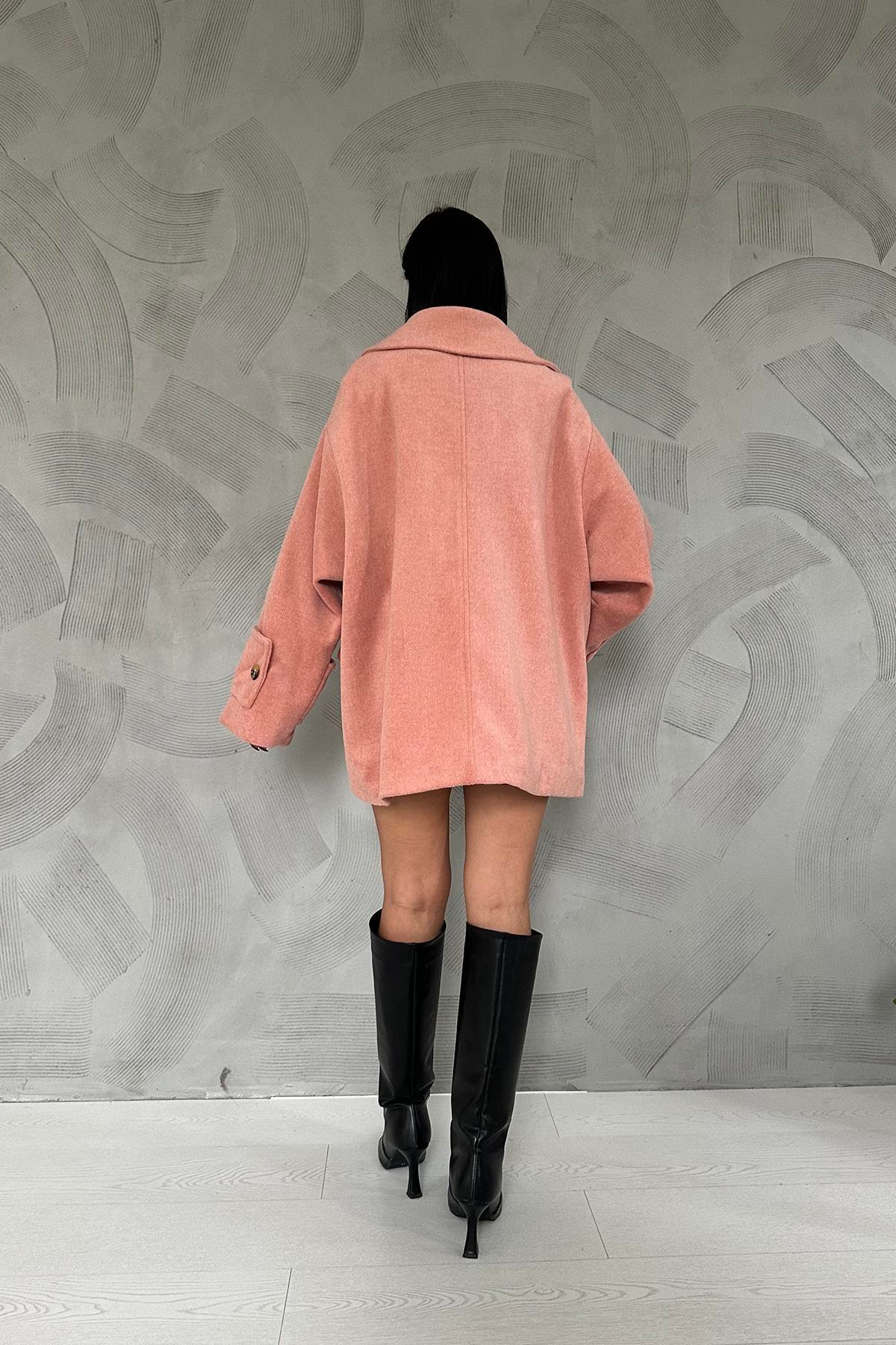 Розовое Легкое Женское Пальто На Пуговицах