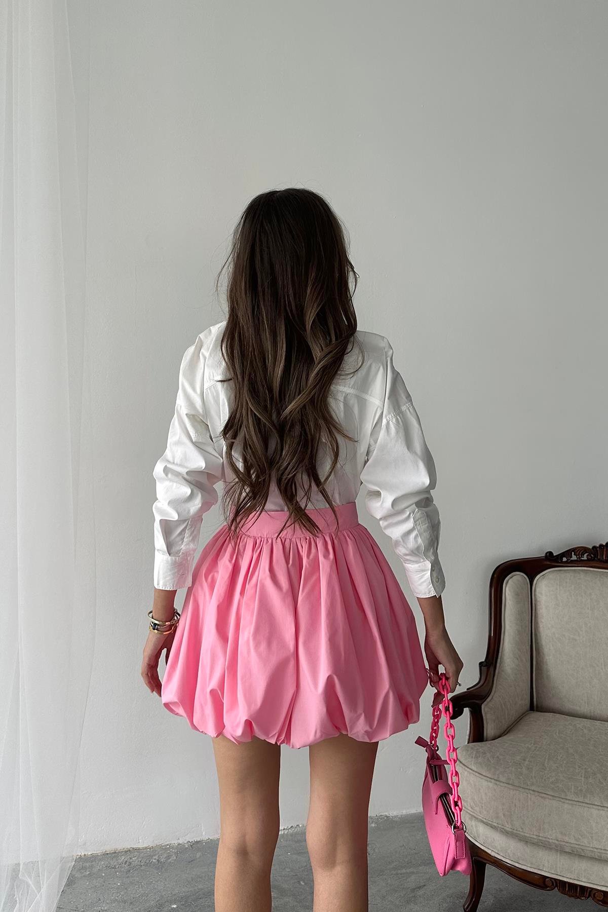 Toptan Pembe Poplin Balon Etek