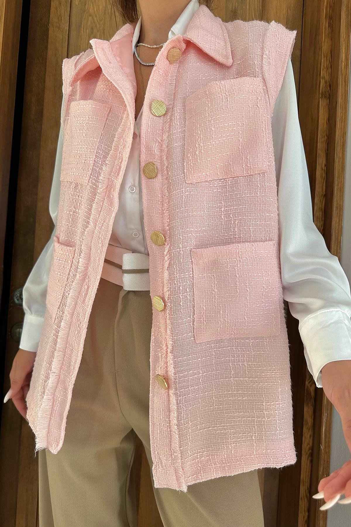 Toptan Pudra Cepli ve Düğmeli Yelek