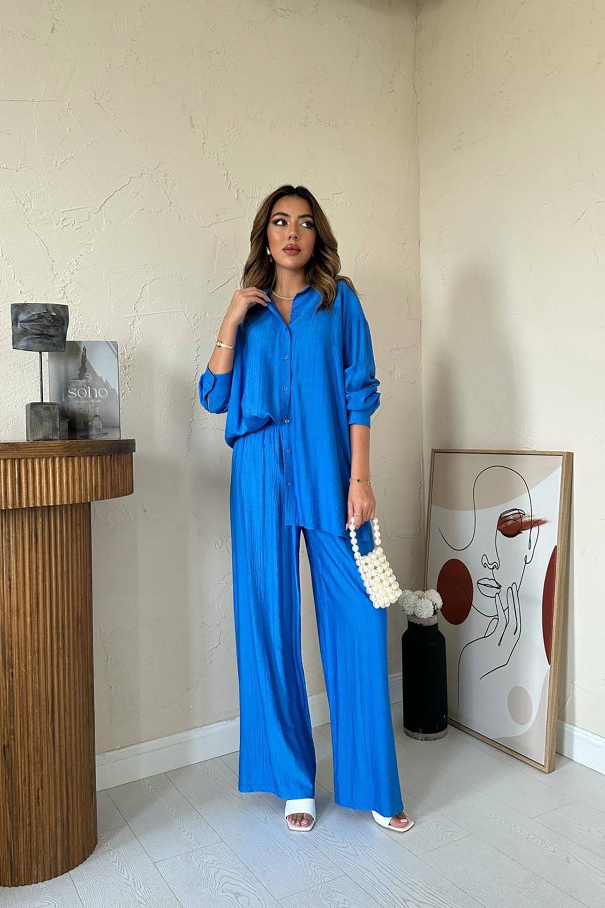 Toptan Saks Alice Gömlek ve Bol Kesim Pantolon Takım