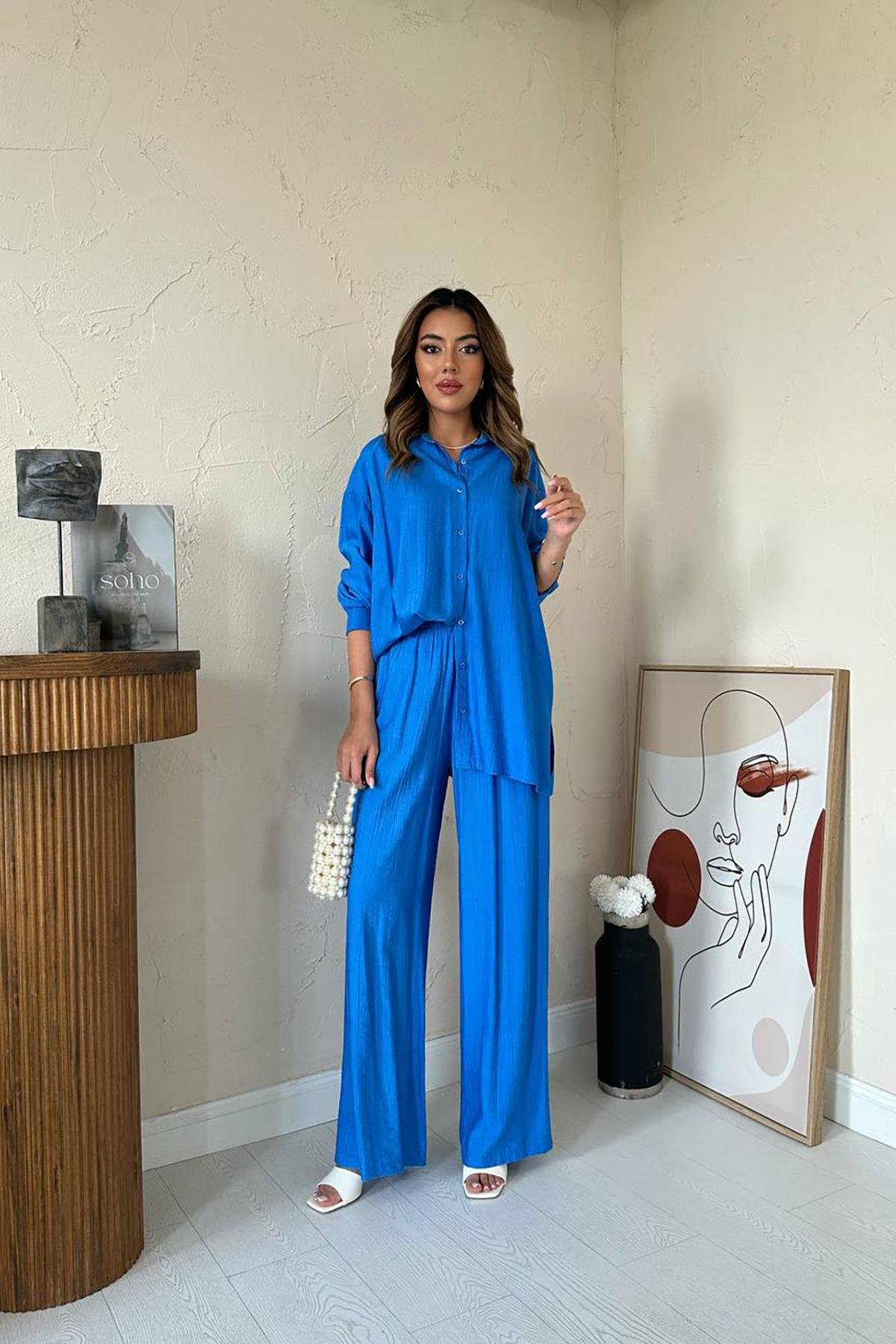 Toptan Saks Alice Gömlek ve Bol Kesim Pantolon Takım